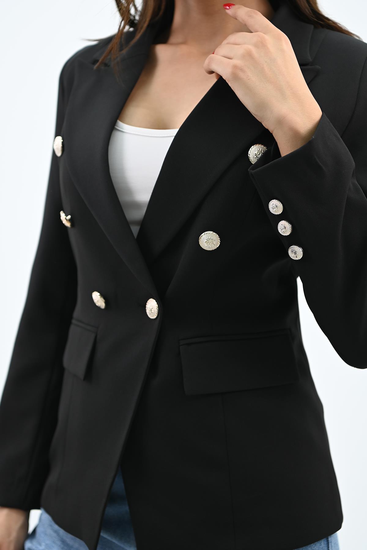 Kadın Gold Düğme Detaylı Blazer Ceket 0109-23