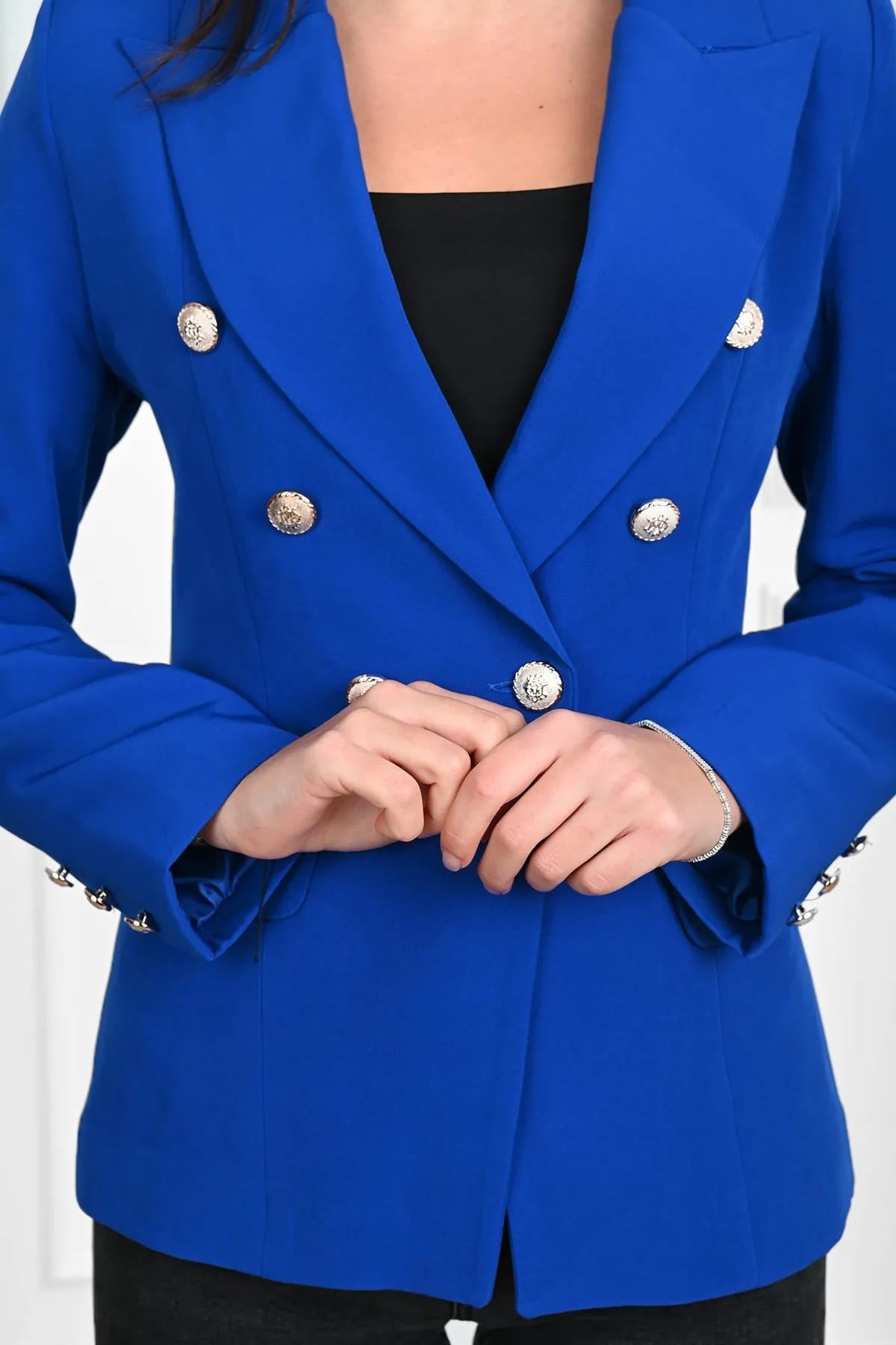 Kadın Gold Düğme Detaylı Blazer Ceket 0109-23