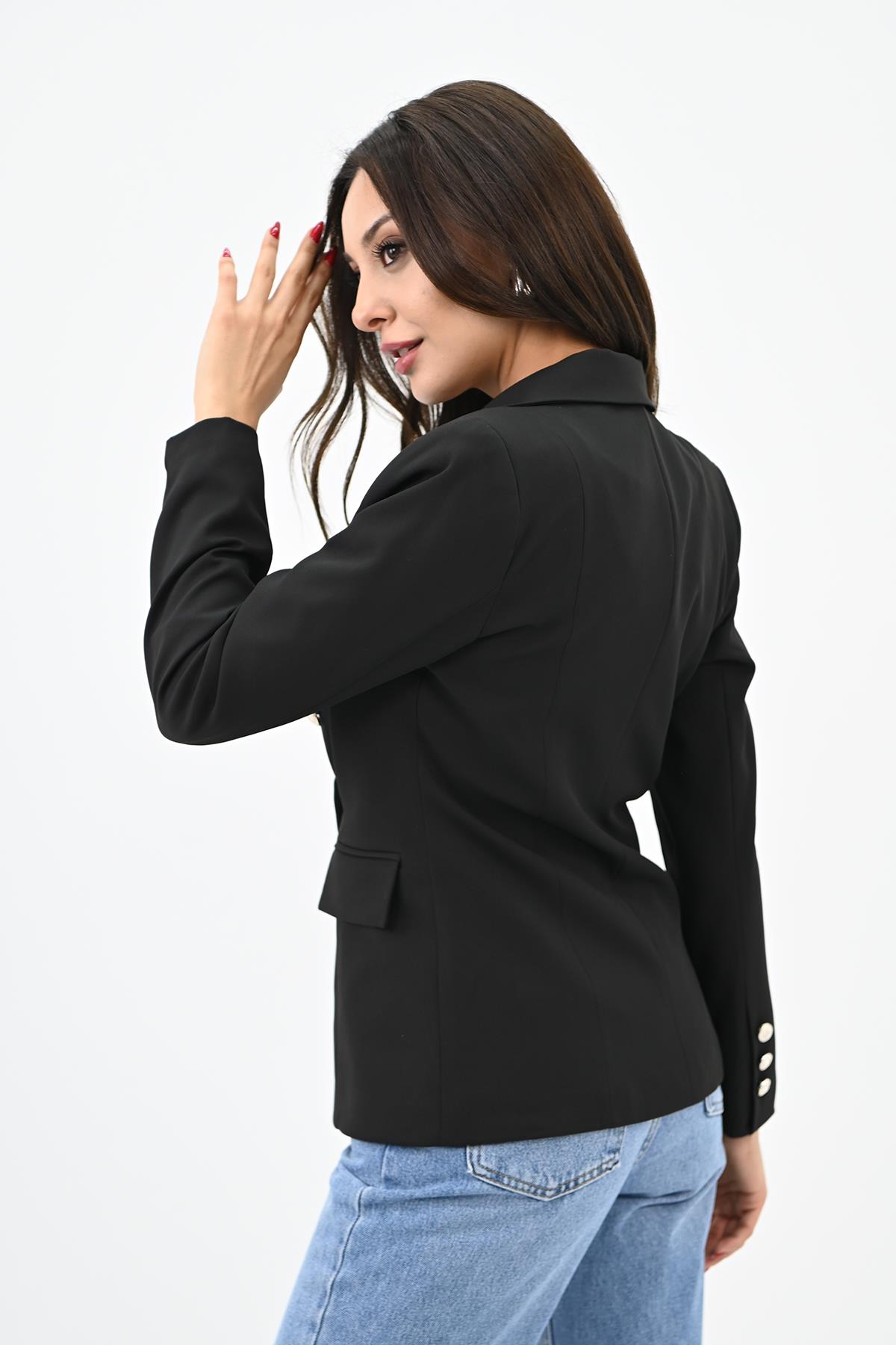 Kadın Gold Düğme Detaylı Blazer Ceket 0109-23