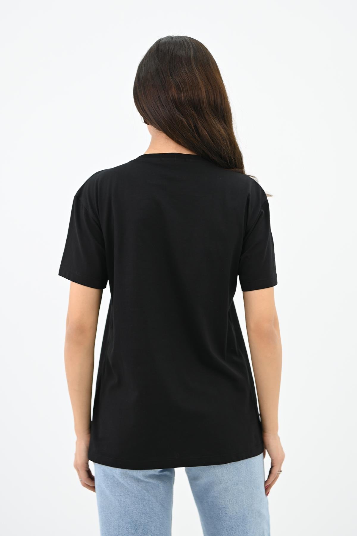 Kadın Gold Taş Baskılı T-shirt 1730-24