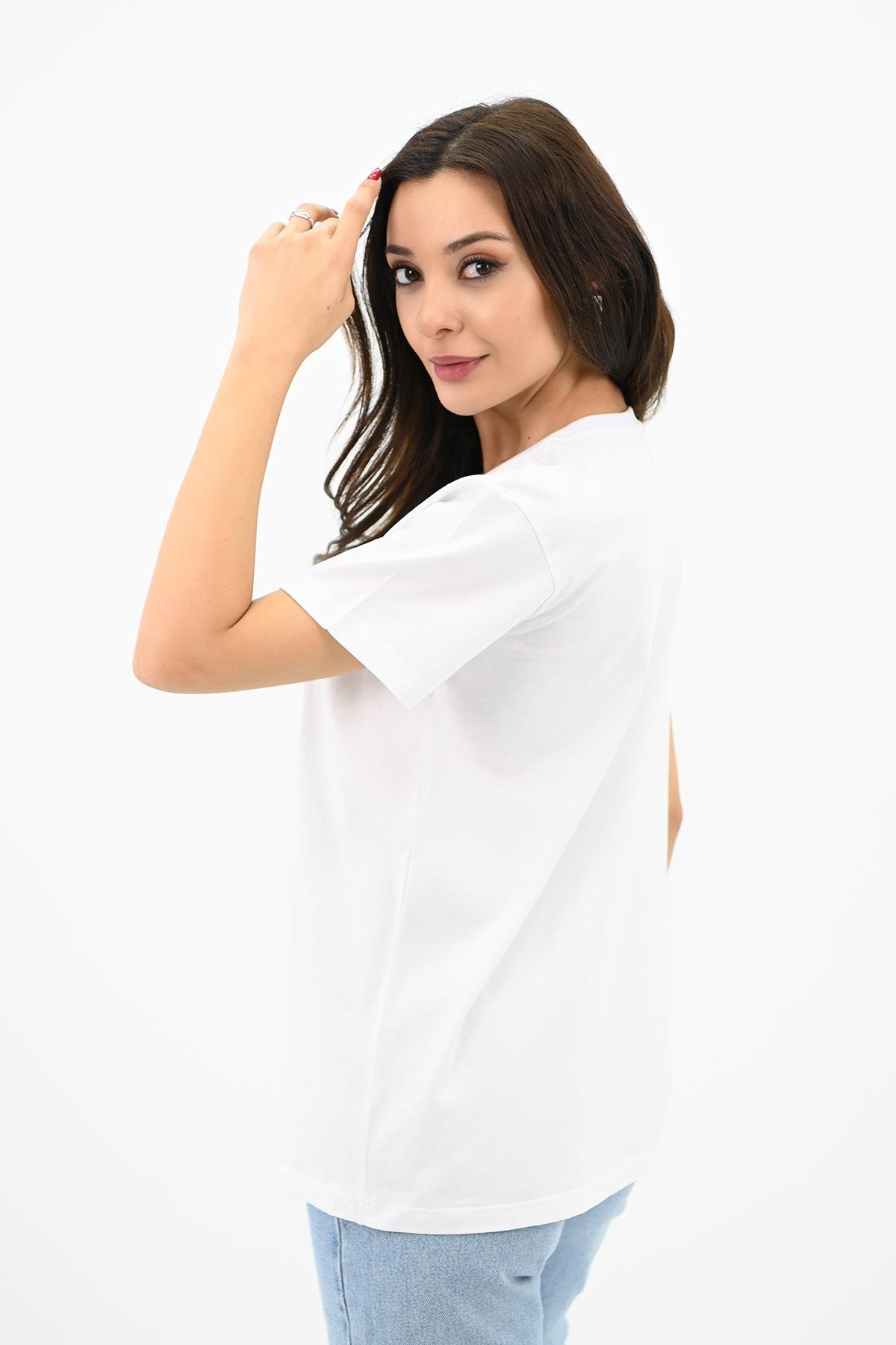 Kadın Gold Taş Baskılı T-shirt 1730-24