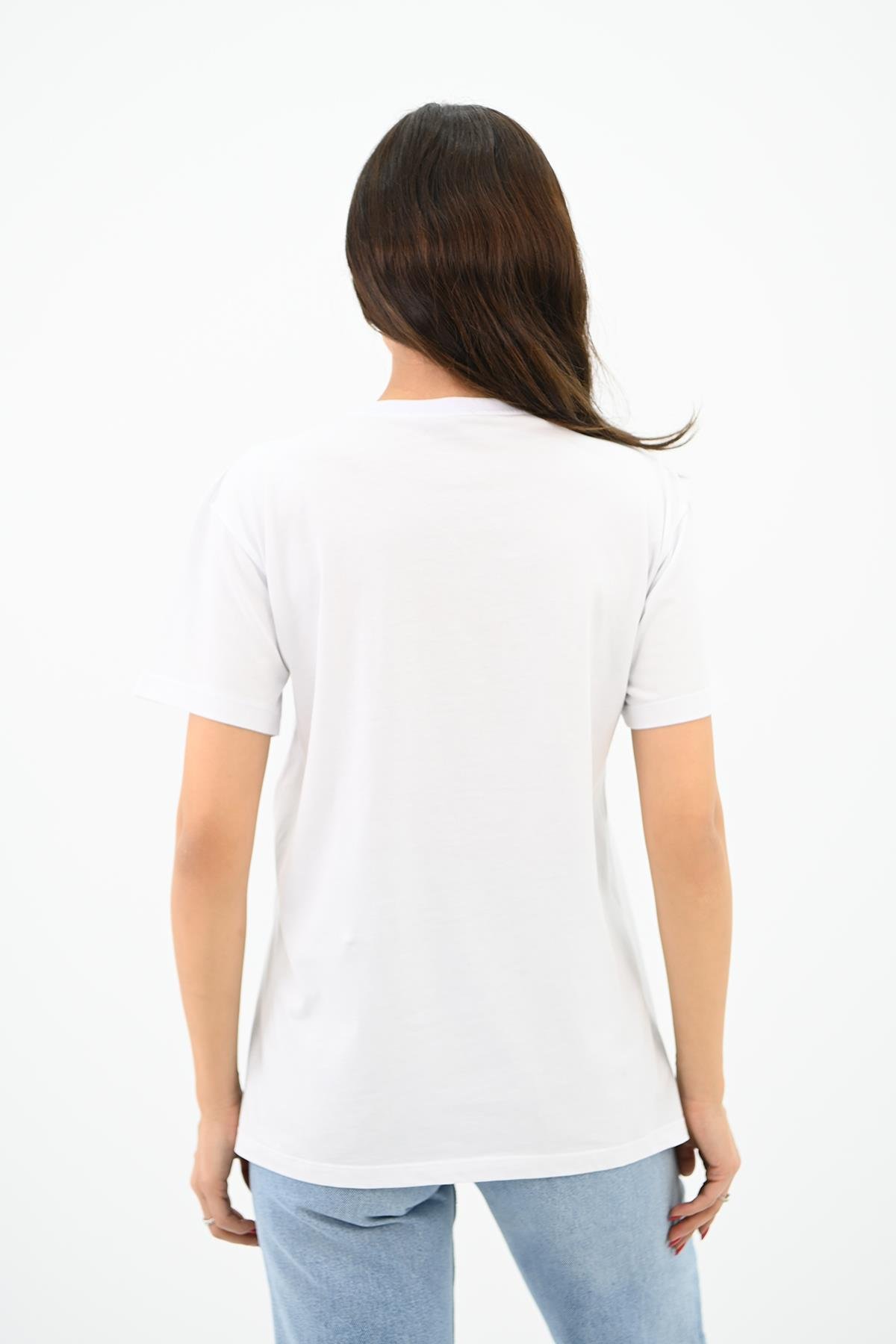 Kadın Gold Taş Baskılı T-shirt 1730-24