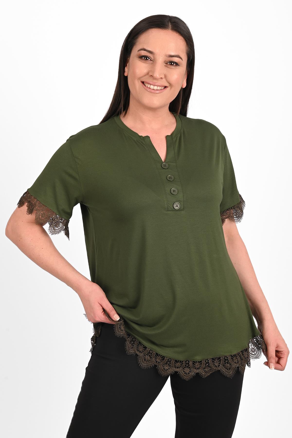 Kadın Güpür Dantel Detaylı Büyük Beden Bluz 1448-23