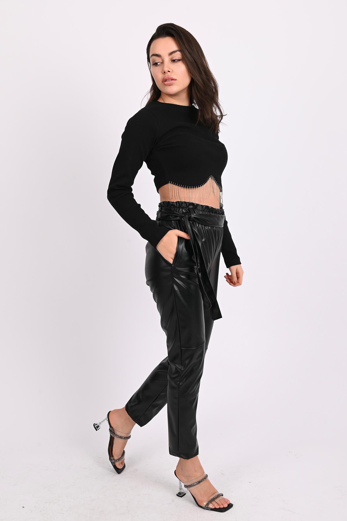 Kadın Jogger Deri Pantolon 6151-23