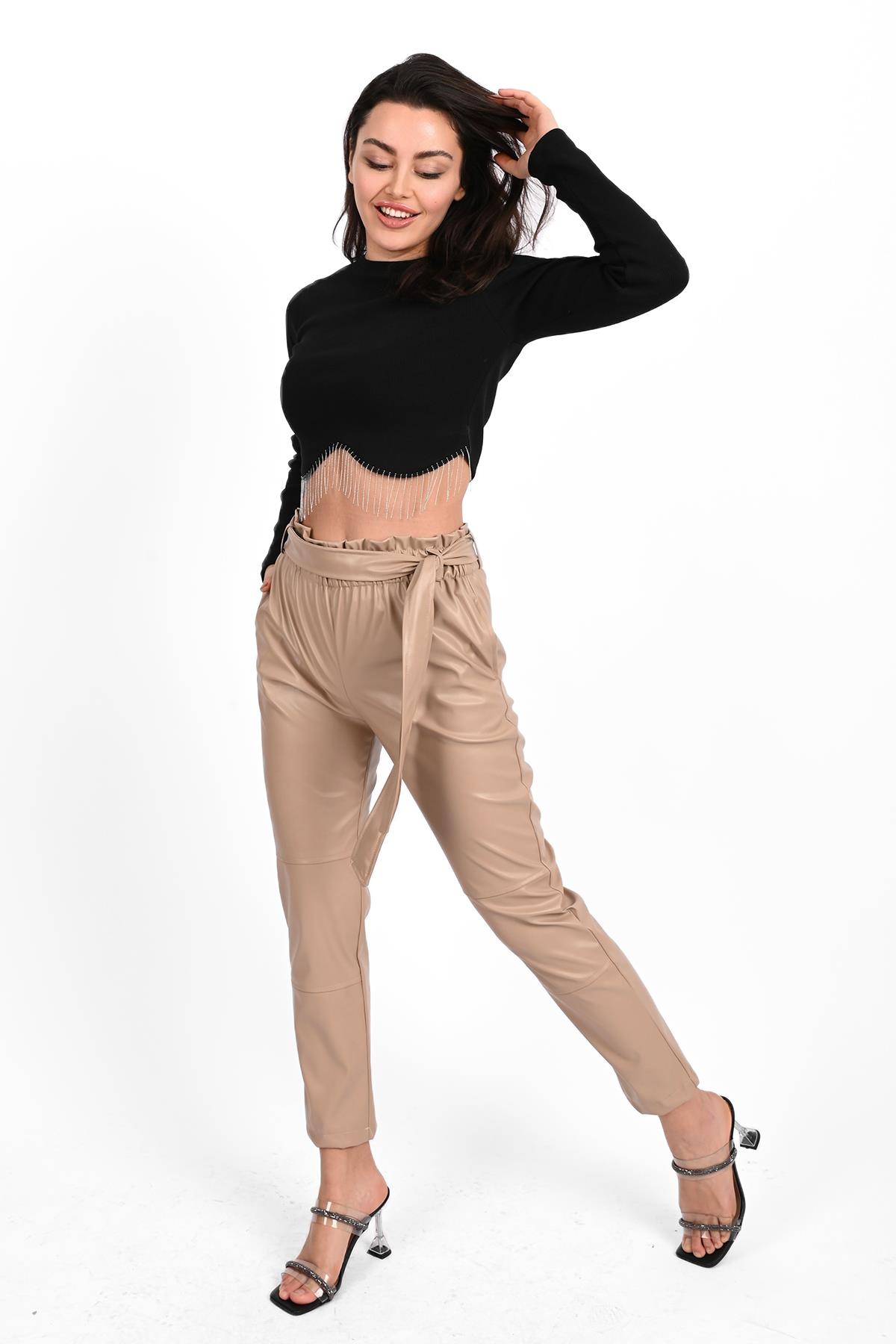 Kadın Jogger Deri Pantolon 6151-23