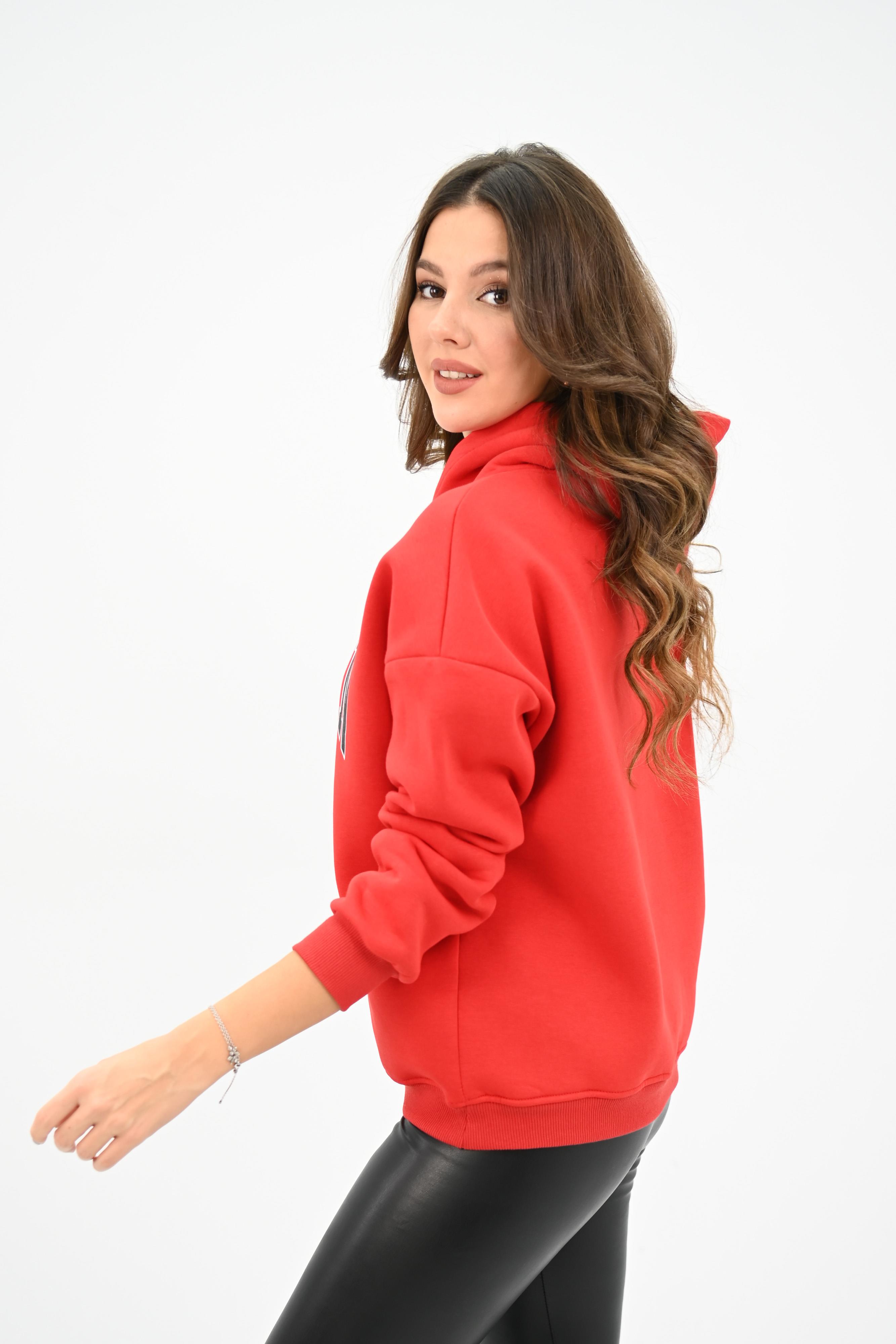Kadın Kapüşonlu Baskılı Sweatshirt 1627-25