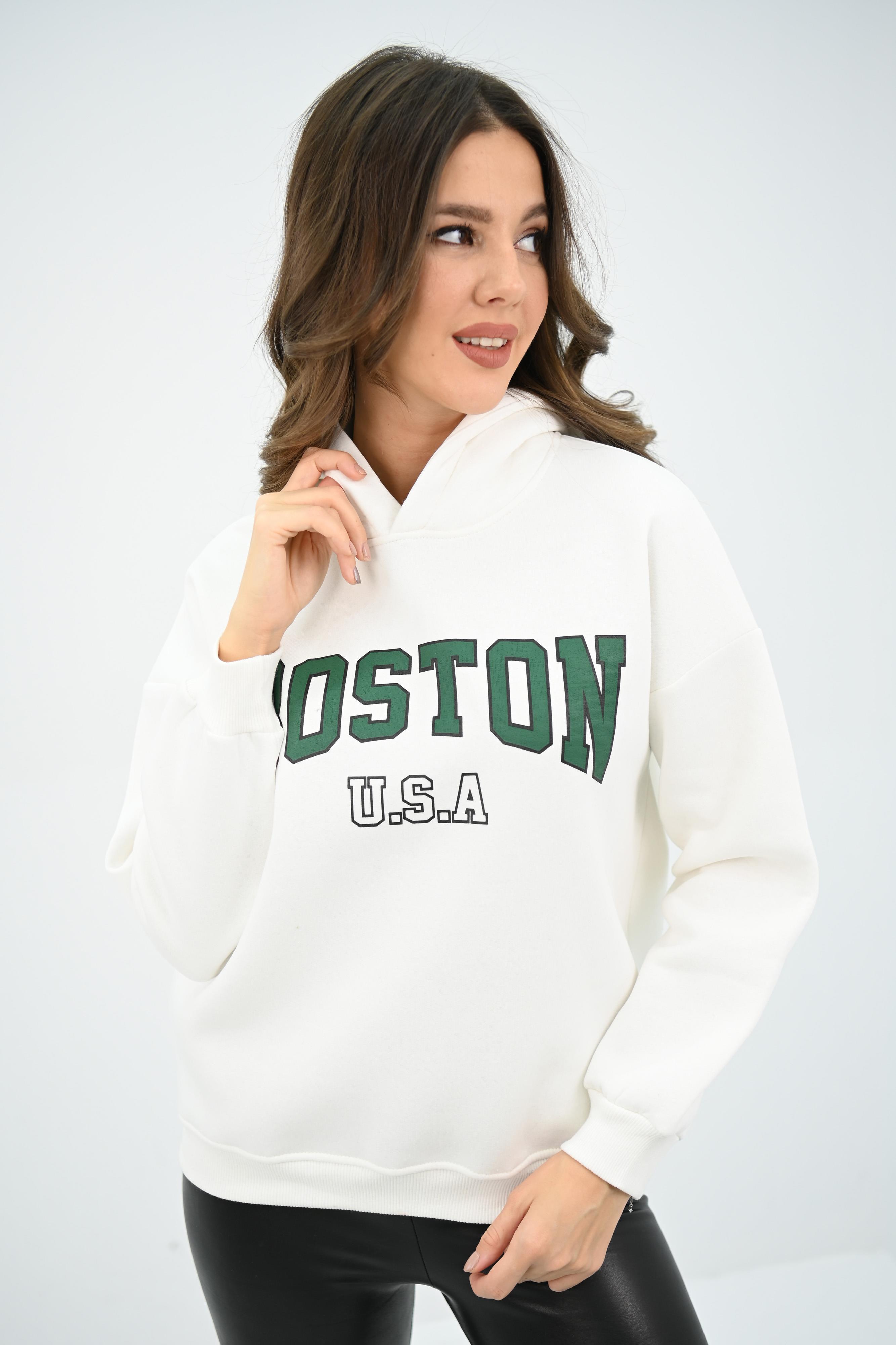Kadın Kapüşonlu Baskılı Sweatshirt 1627-25