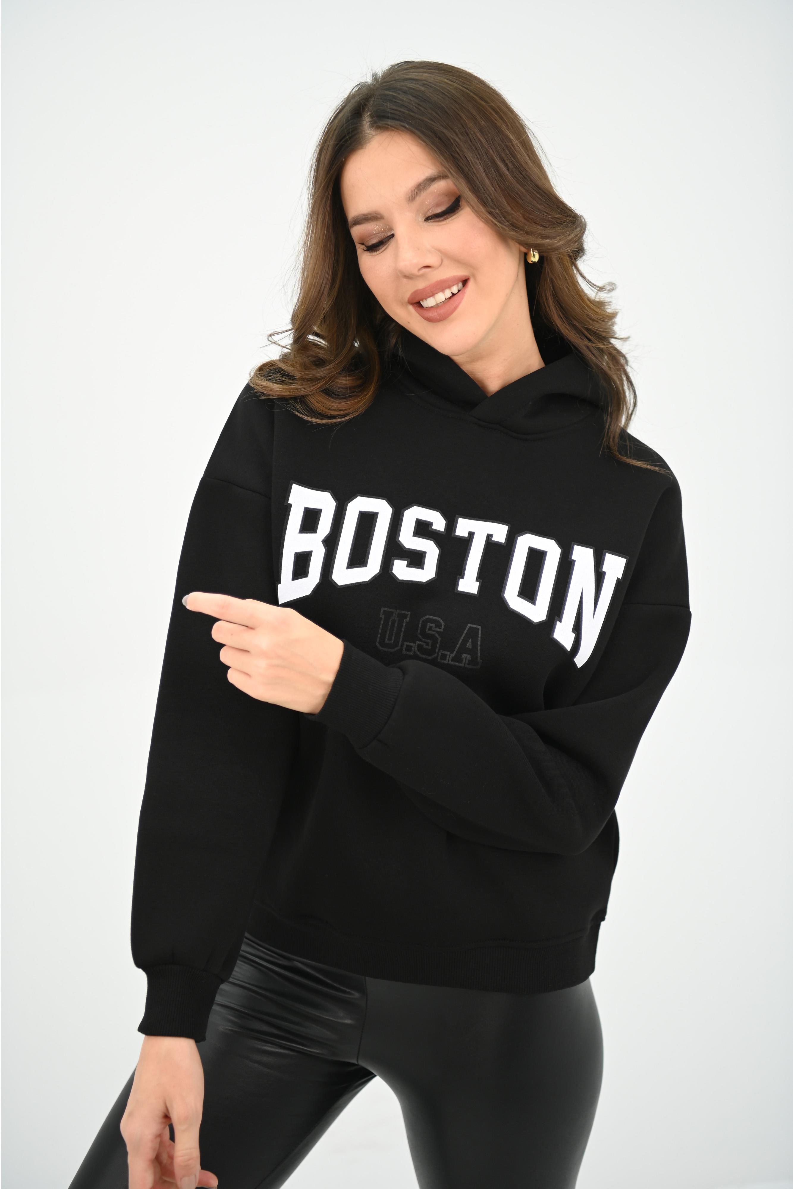 Kadın Kapüşonlu Baskılı Sweatshirt 1627-25