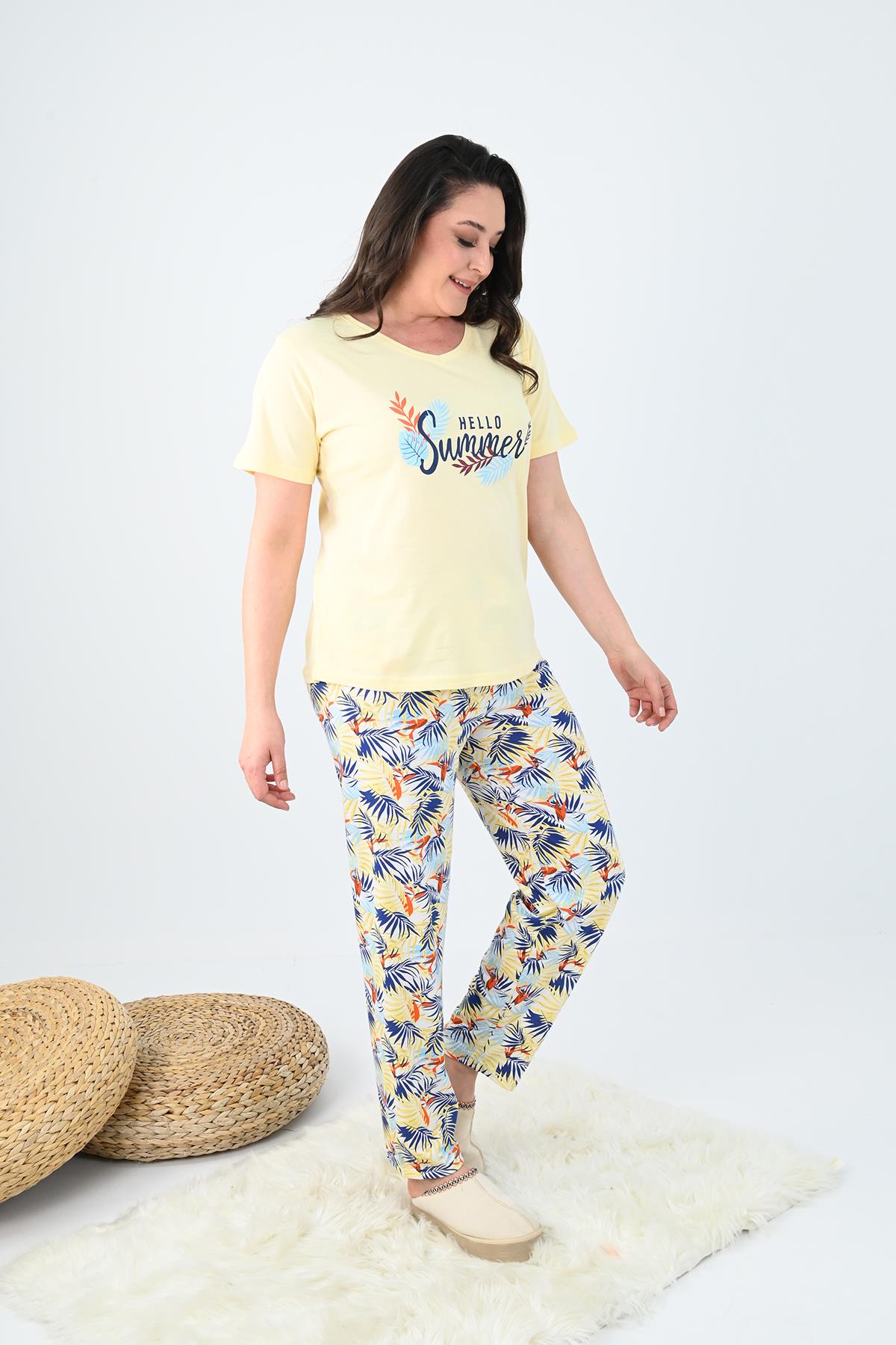 Kadın Kısa Kollu Baskılı Büyük Beden (Battal) Pijama Takımı 0004-25 32364-32264