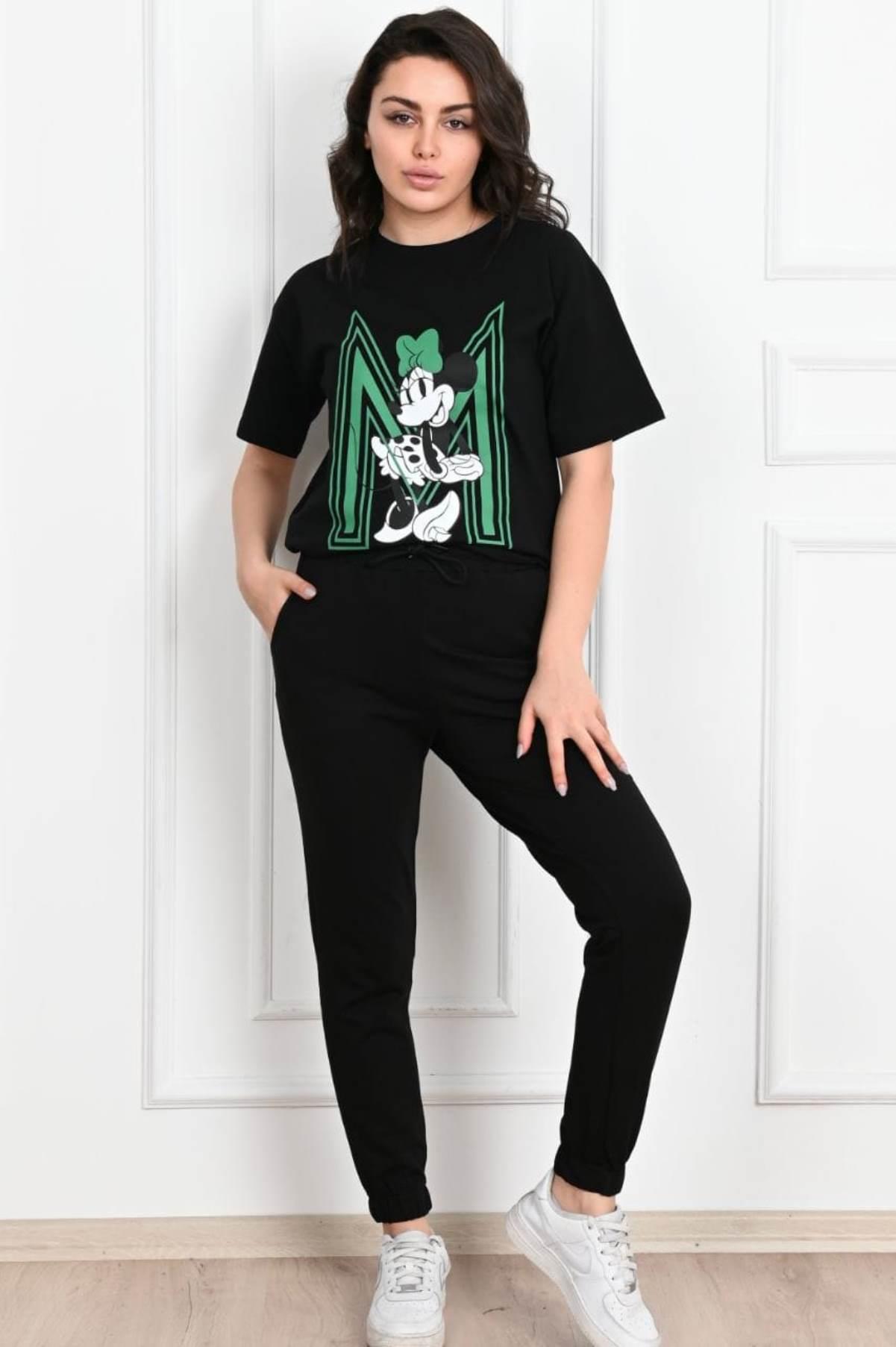 Kadın Kısa Kollu Mickey Mause Baskılı Eşofman Takımı 3319-22