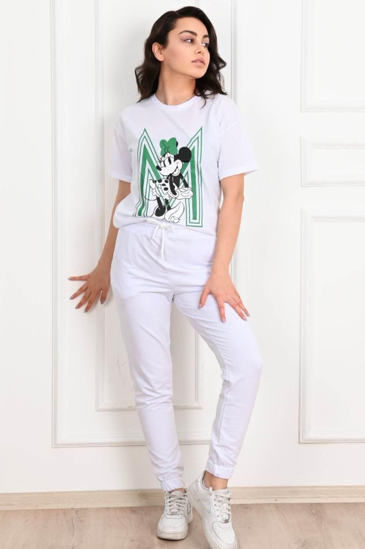 Kadın Kısa Kollu Mickey Mause Baskılı Eşofman Takımı 3319-22