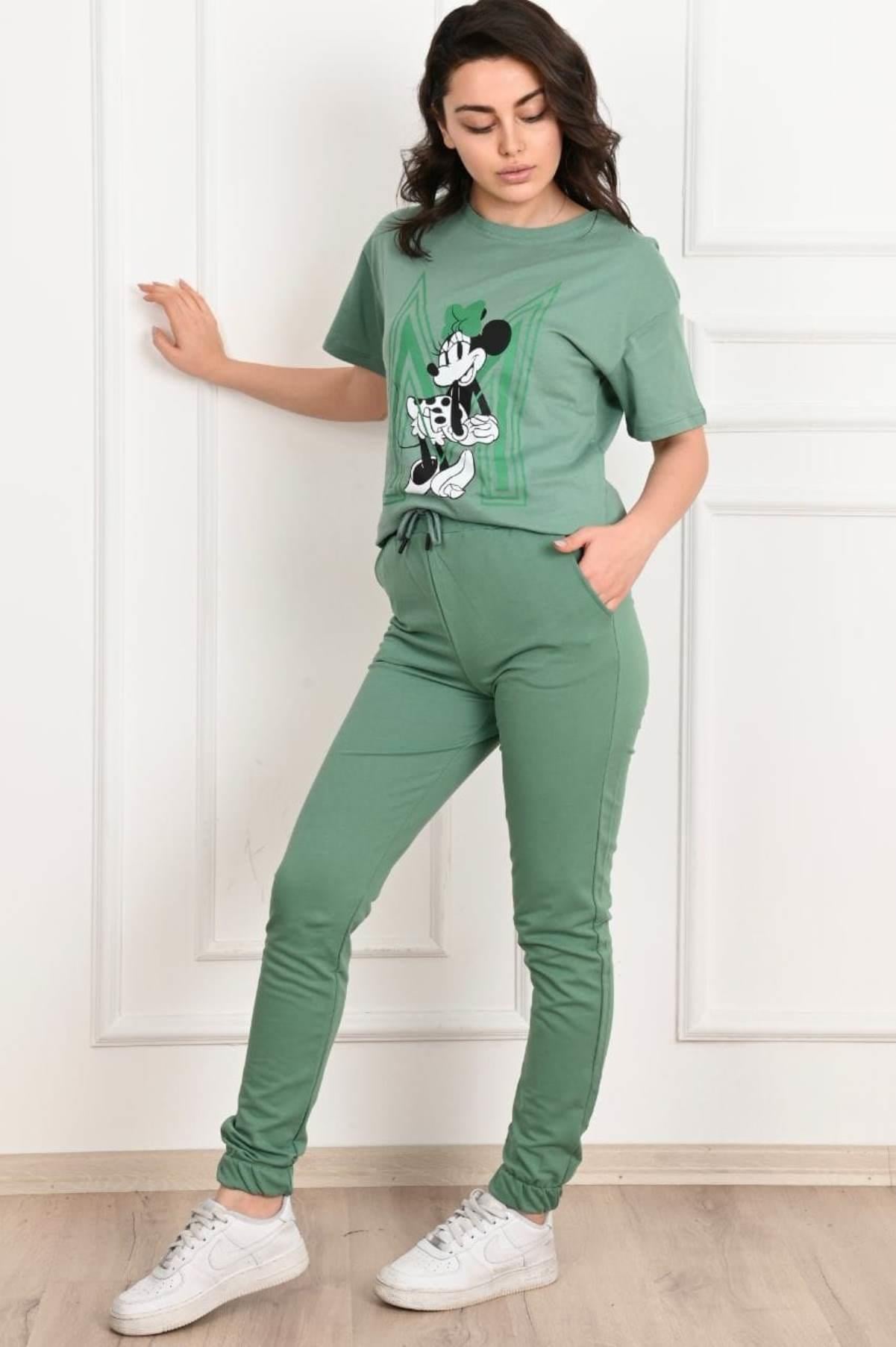 Kadın Kısa Kollu Mickey Mause Baskılı Eşofman Takımı 3319-22