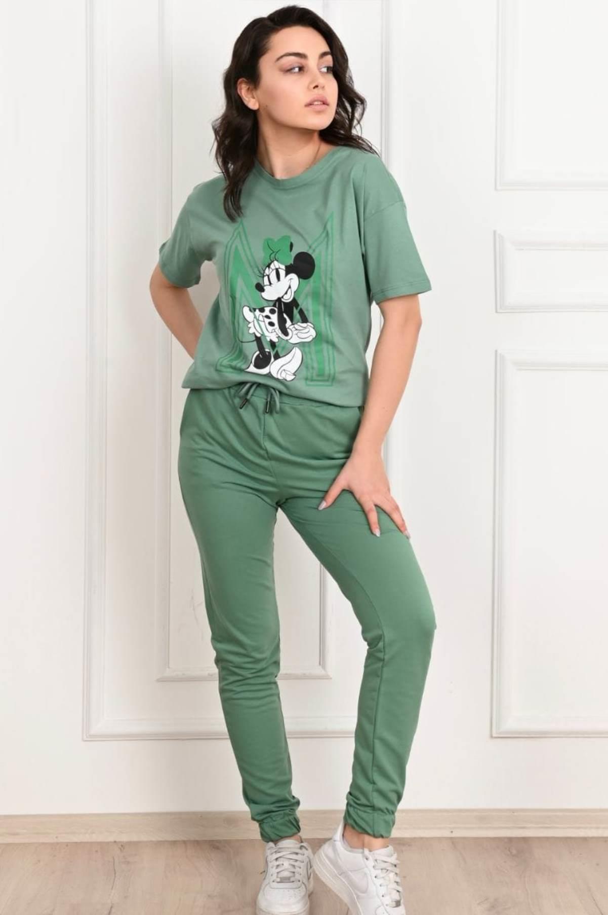 Kadın Kısa Kollu Mickey Mause Baskılı Eşofman Takımı 3319-22