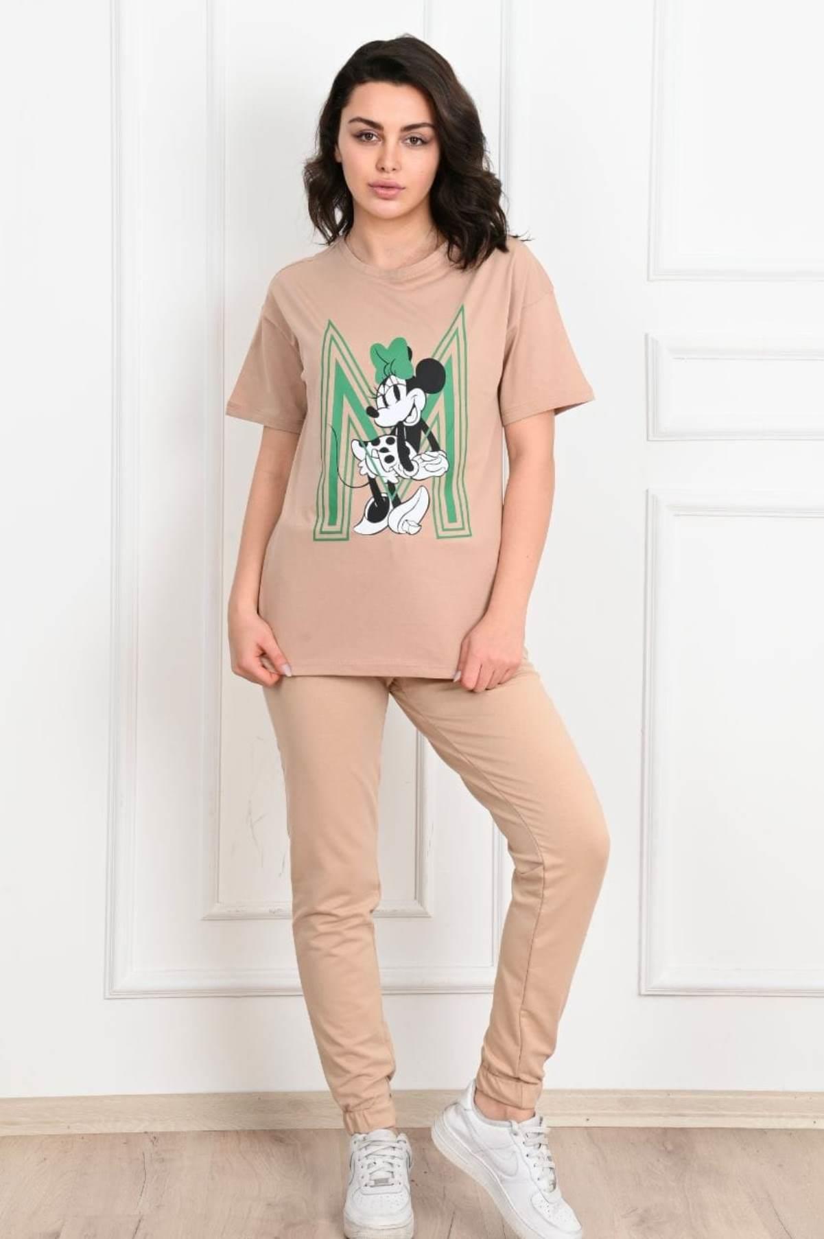 Kadın Kısa Kollu Mickey Mause Baskılı Eşofman Takımı 3319-22