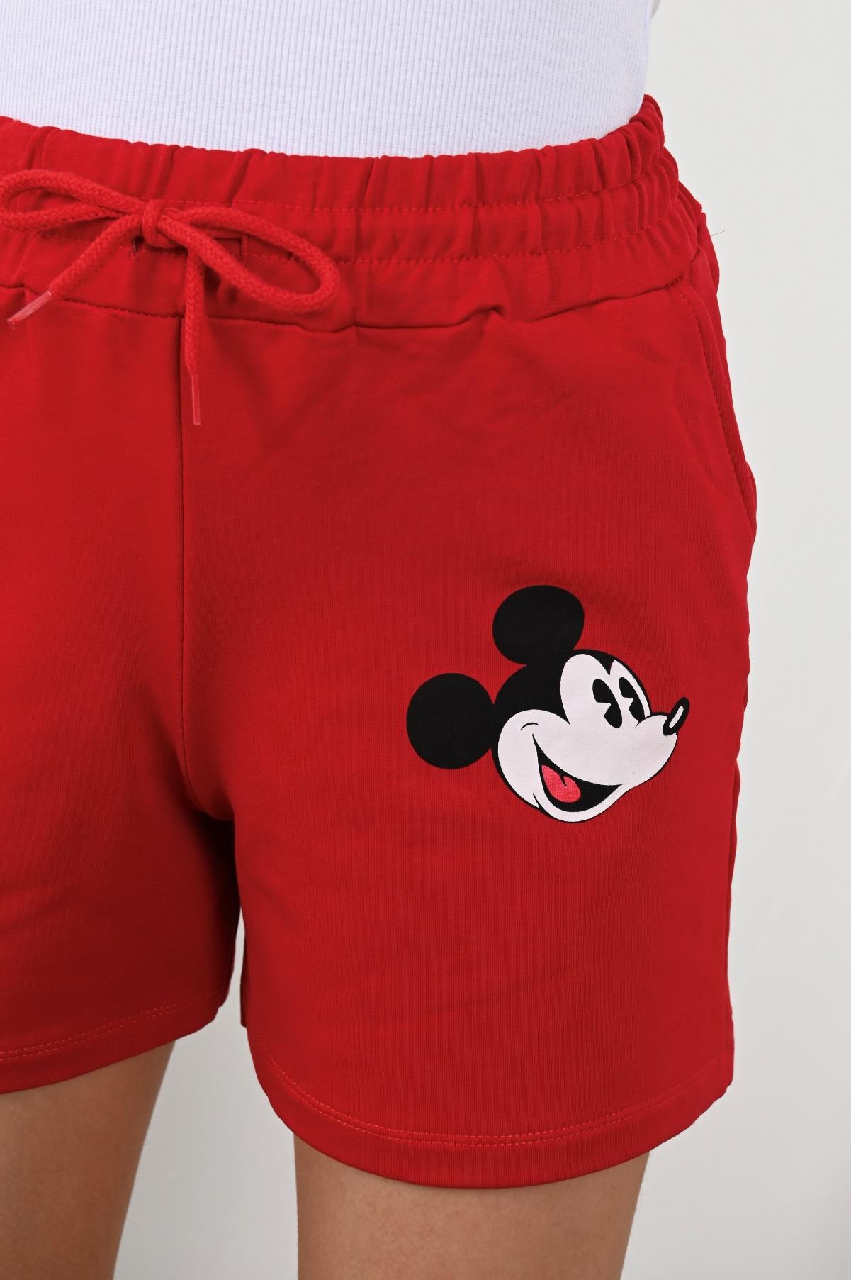 Kadın Mickey Mouse Baskılı Beli Lastikli Şort 9047