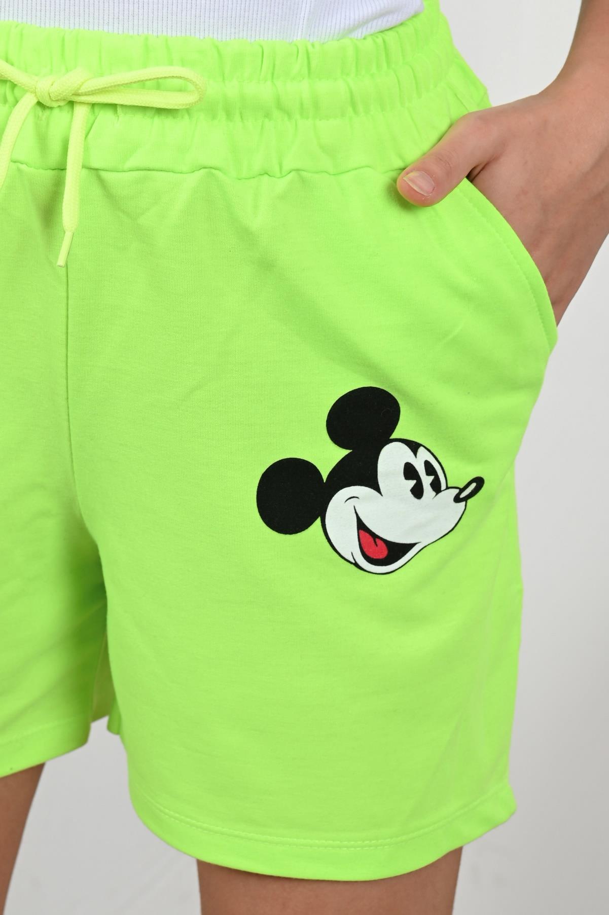 Kadın Mickey Mouse Baskılı Beli Lastikli Şort 9047