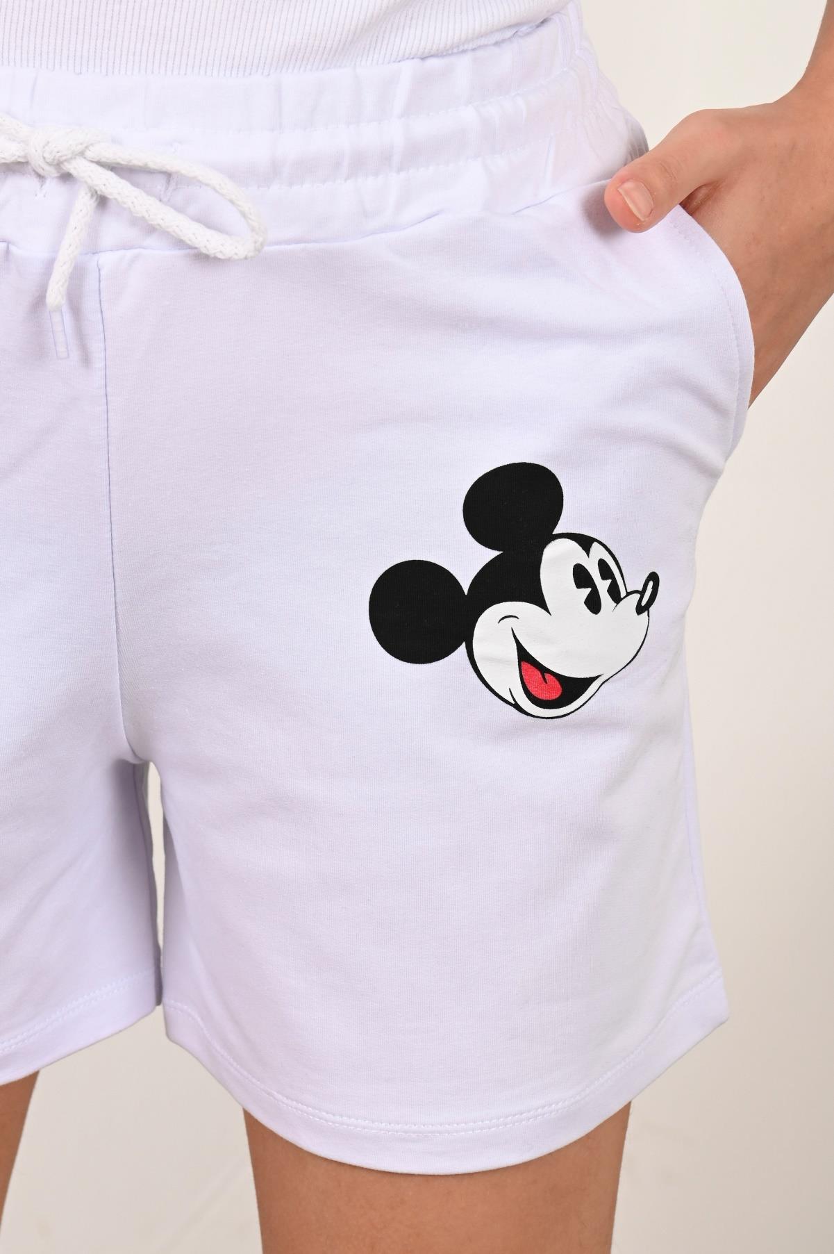 Kadın Mickey Mouse Baskılı Beli Lastikli Şort 9047