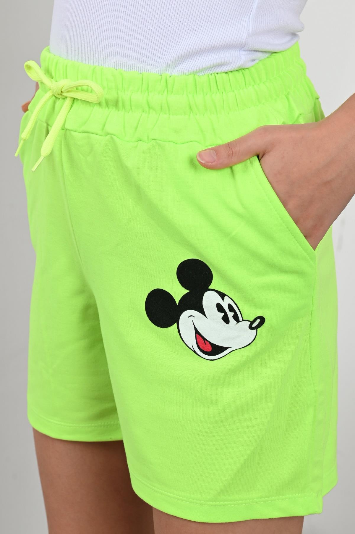 Kadın Mickey Mouse Baskılı Beli Lastikli Şort 9047