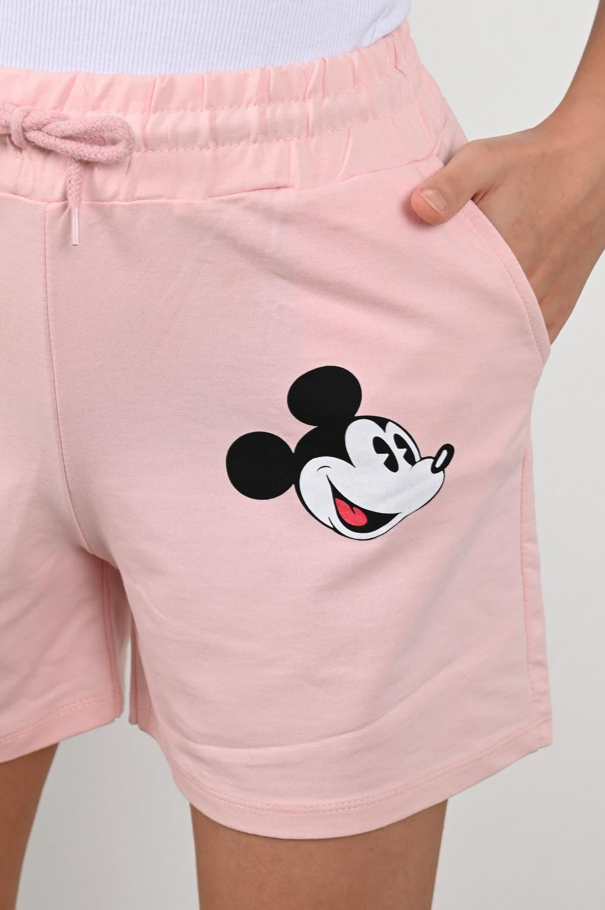 Kadın Mickey Mouse Baskılı Beli Lastikli Şort 9047