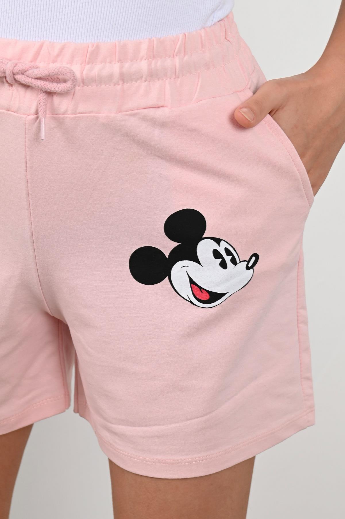 Kadın Mickey Mouse Baskılı Beli Lastikli Şort 9047