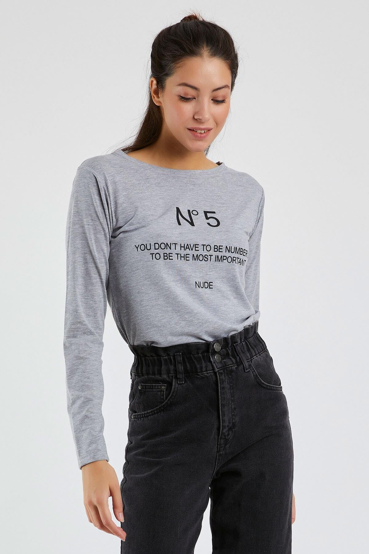 Kadın  N°5 Baskılı Uzun Kollu Sweat 9134