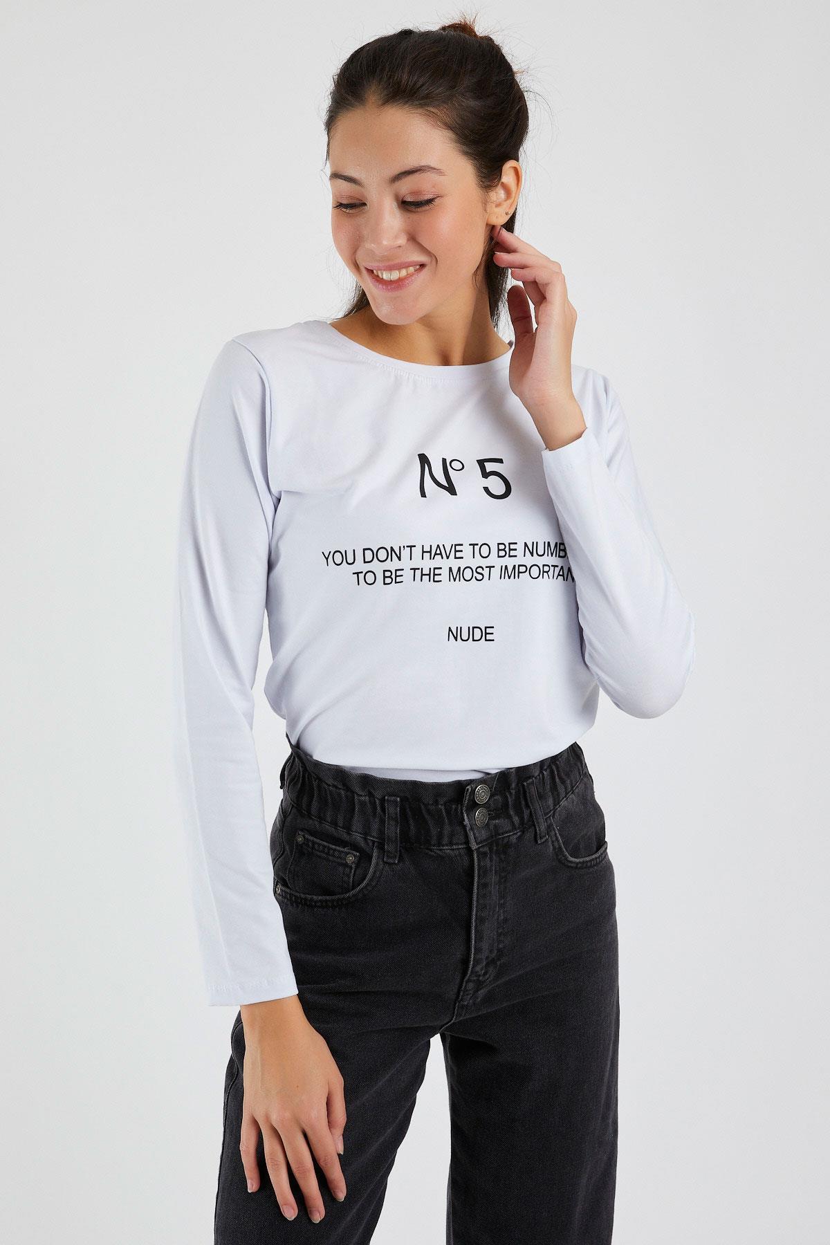 Kadın  N°5 Baskılı Uzun Kollu Sweat 9134