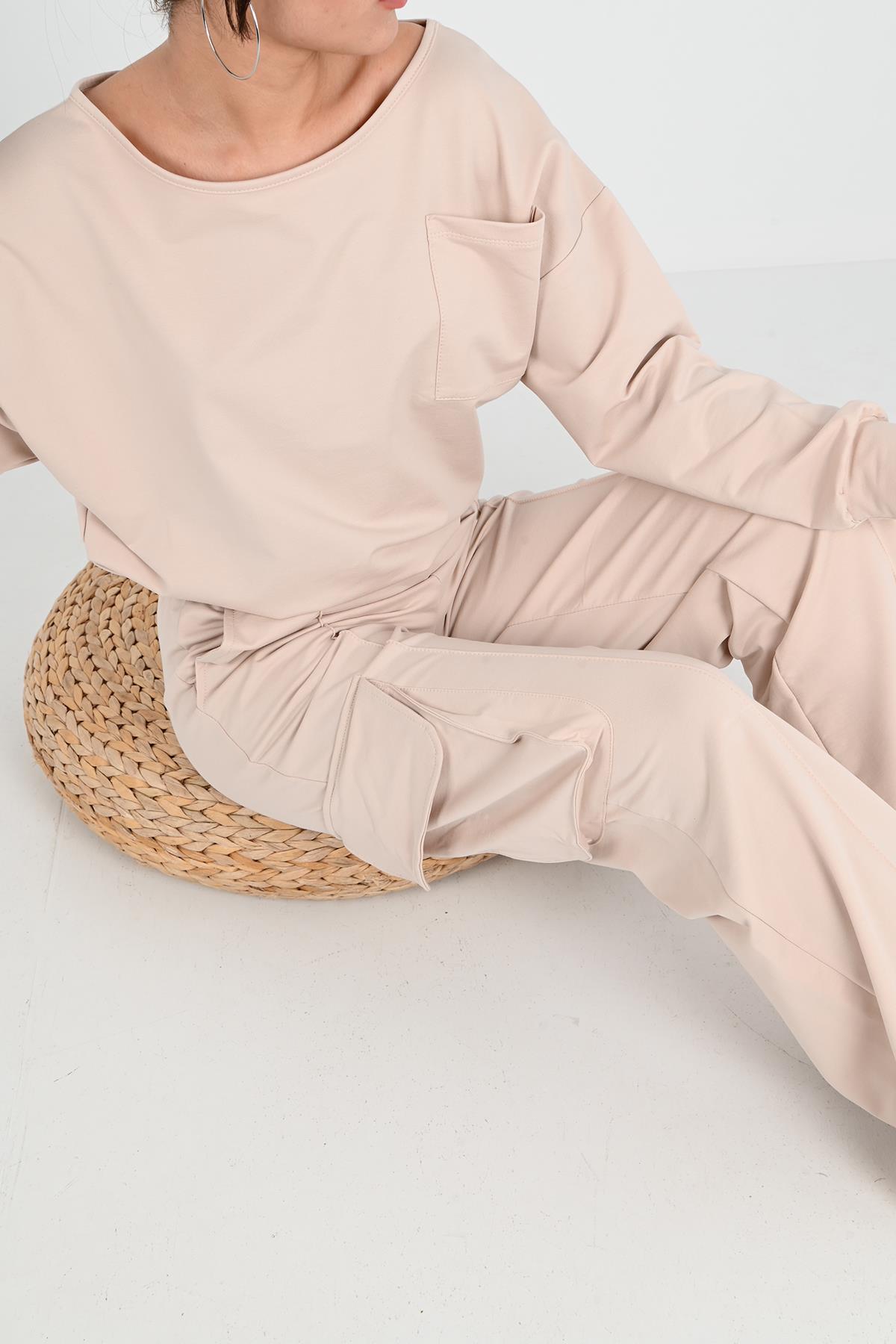 Kadın Nervür Detaylı Kargo Cepli Eşofman Takımı 3984-24
