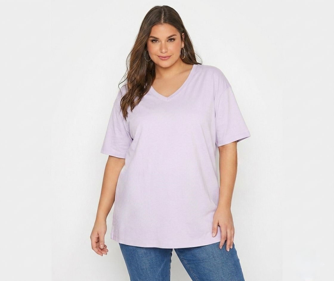 Kadın V Yaka Basic Büyük Beden T-Shirt 1297-22