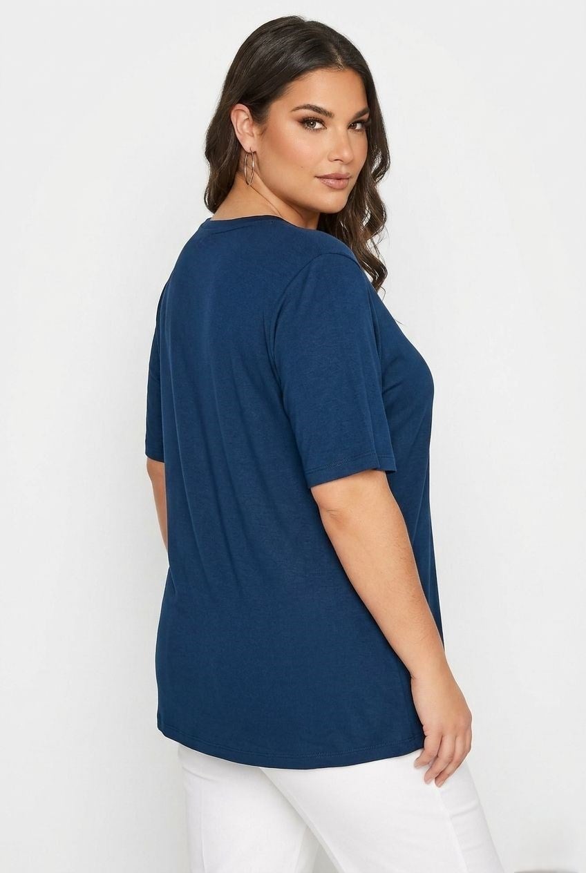 Kadın V Yaka Basic Büyük Beden T-Shirt 1297-22