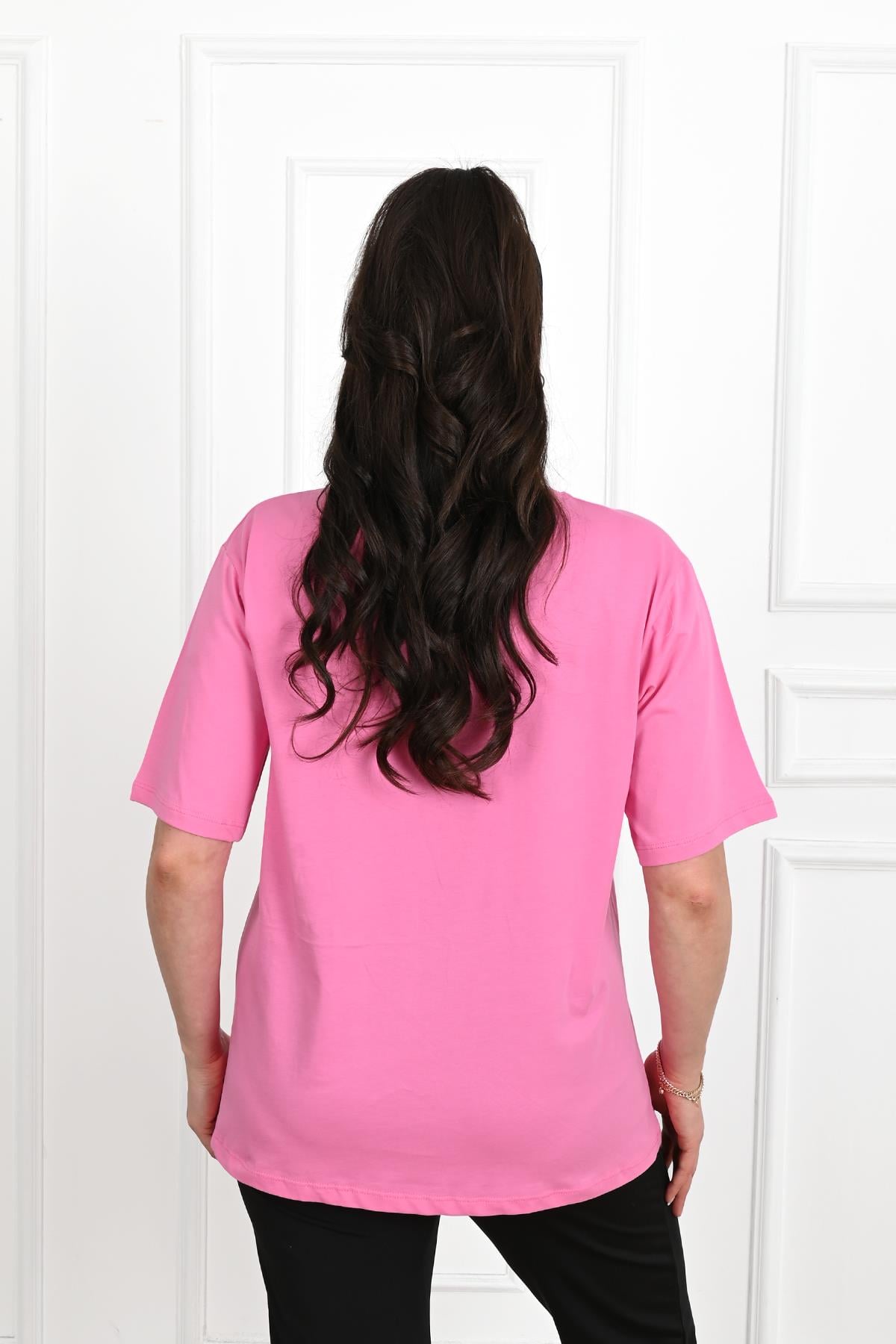 Kadın V Yaka Basic Büyük Beden T-Shirt 1297-22