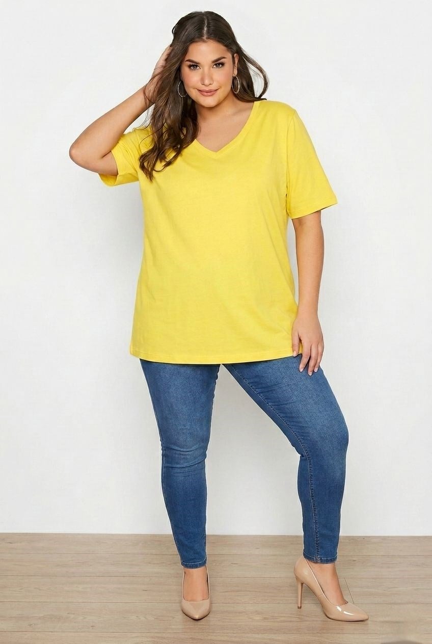 Kadın V Yaka Basic Büyük Beden T-Shirt 1297-22