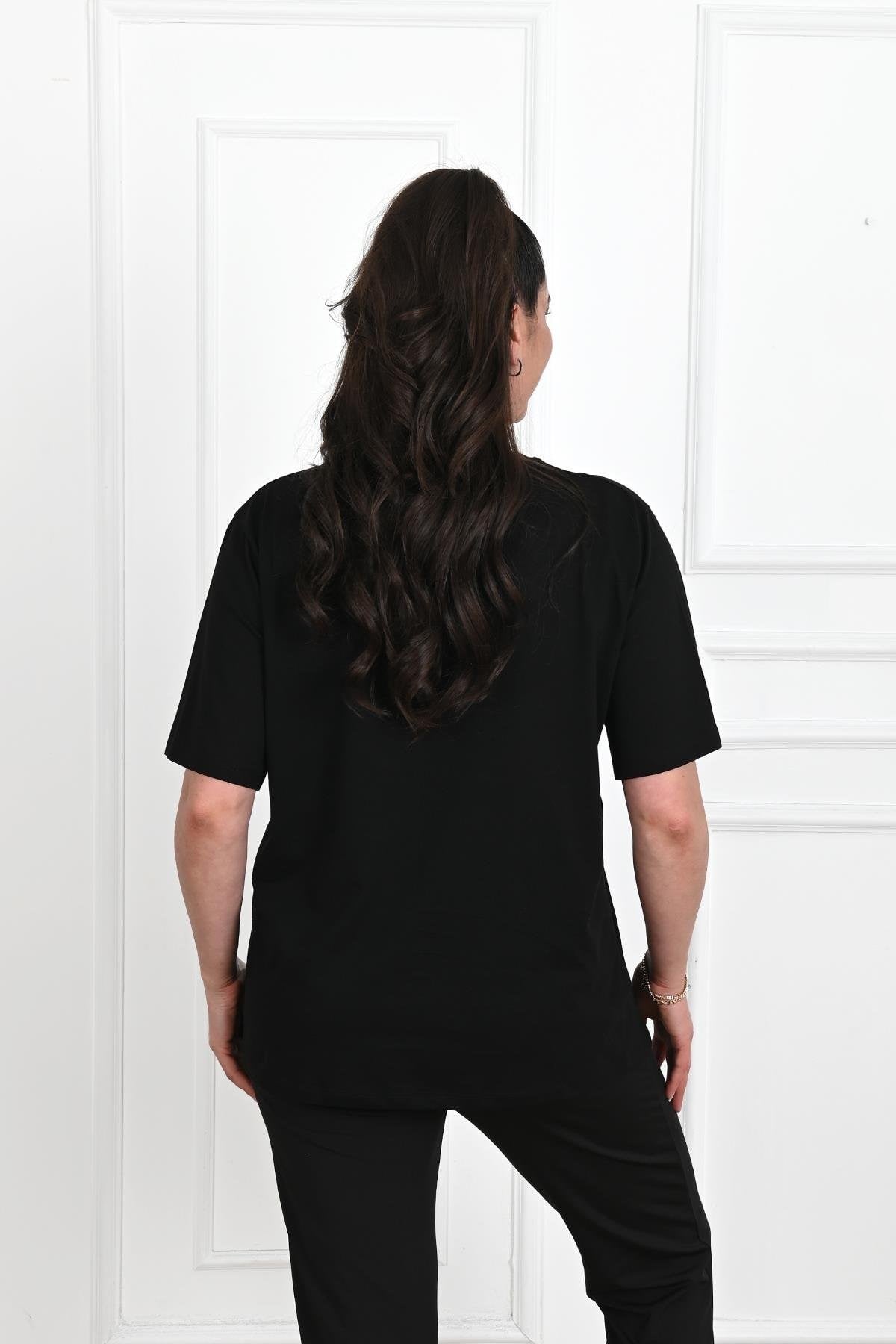 Kadın V Yaka Basic Büyük Beden T-Shirt 1297-22