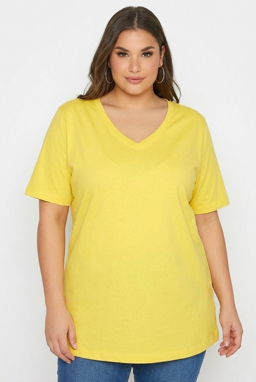 Kadın V Yaka Basic Büyük Beden T-Shirt 1297-22
