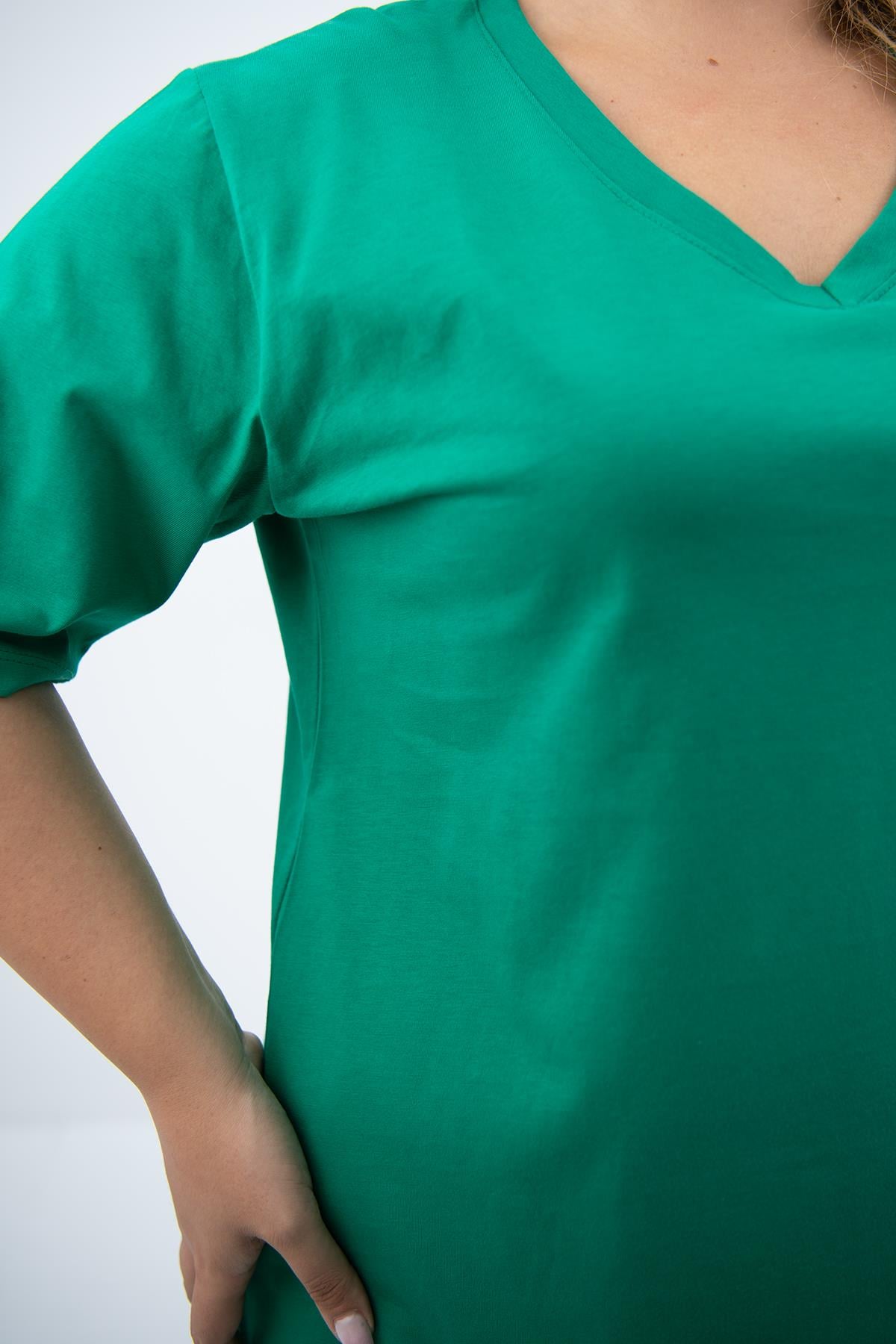 Kadın V Yaka Basic Büyük Beden T-Shirt 1297-22