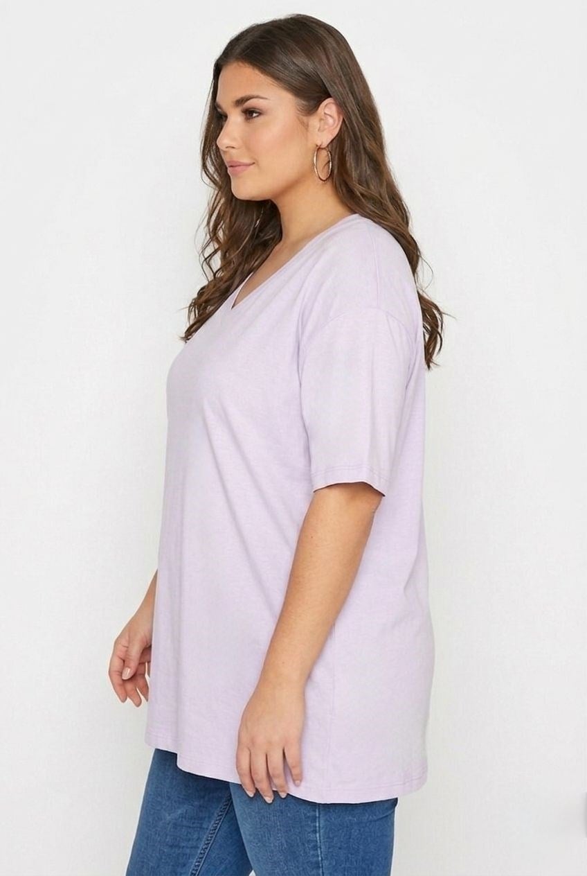 Kadın V Yaka Basic Büyük Beden T-Shirt 1297-22