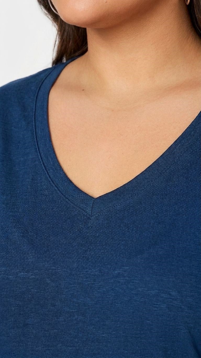 Kadın V Yaka Basic Büyük Beden T-Shirt 1297-22