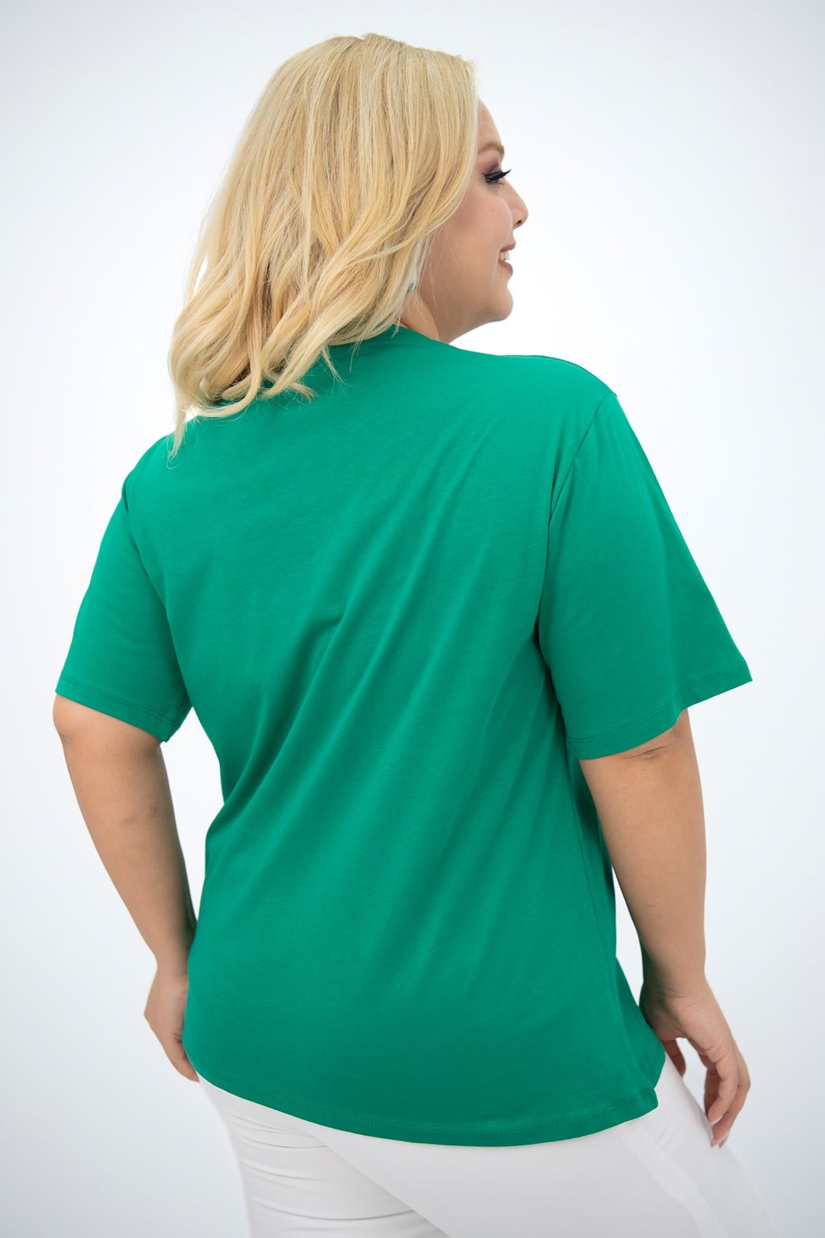 Kadın V Yaka Basic Büyük Beden T-Shirt 1297-22