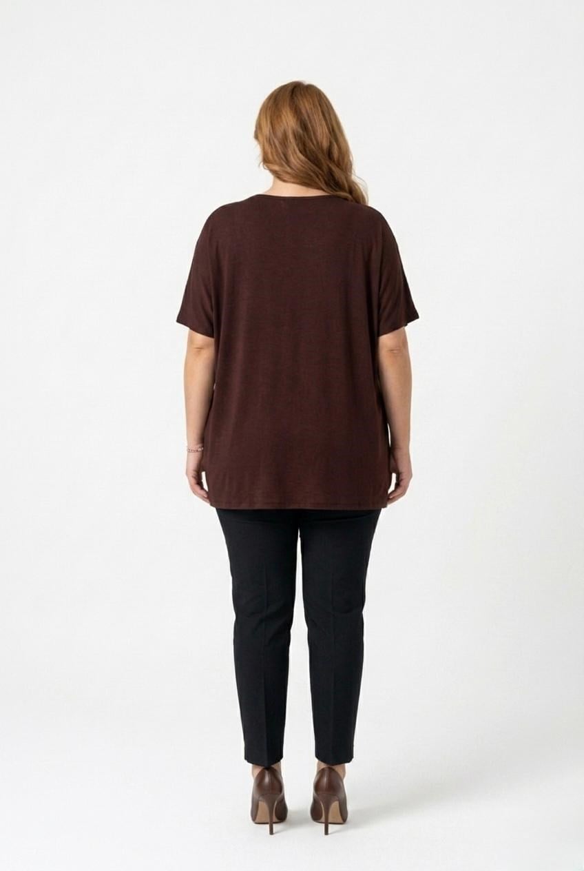 Kadın V Yaka Büyük Beden T-shirt 1486-23
