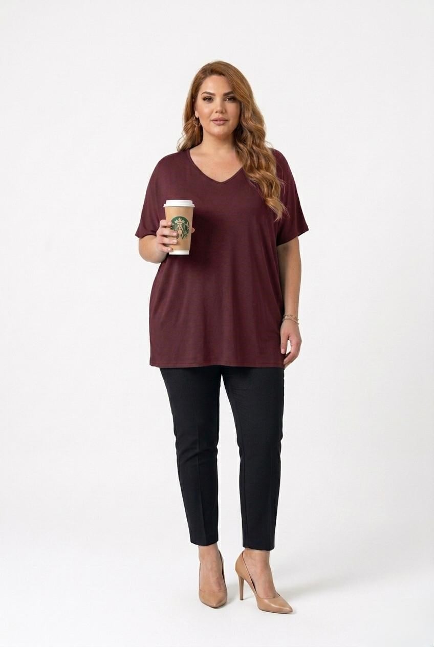 Kadın V Yaka Büyük Beden T-shirt 1486-23