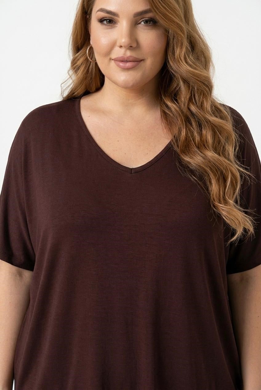 Kadın V Yaka Büyük Beden T-shirt 1486-23