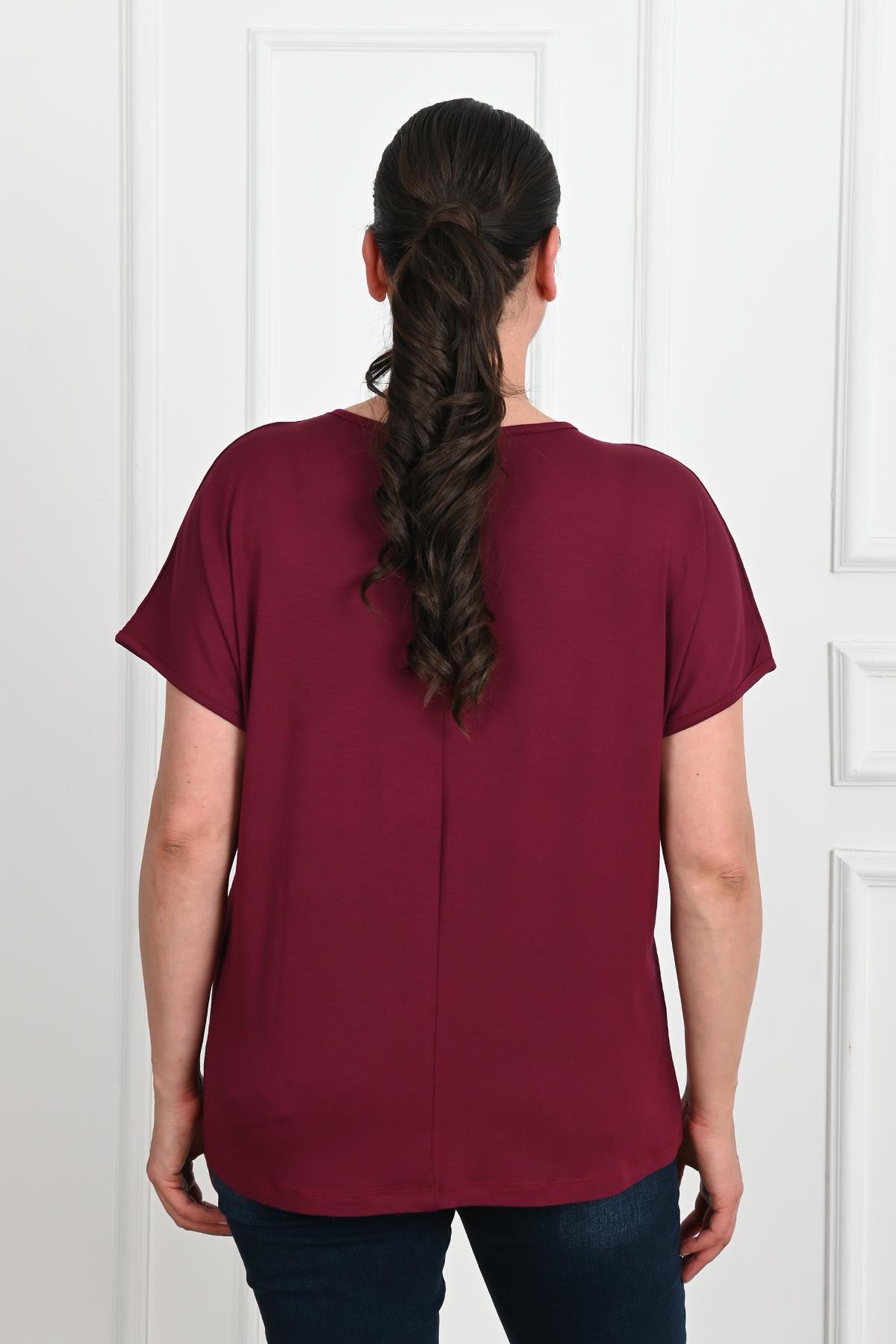 Kadın V Yaka Büyük Beden T-shirt 1486-23