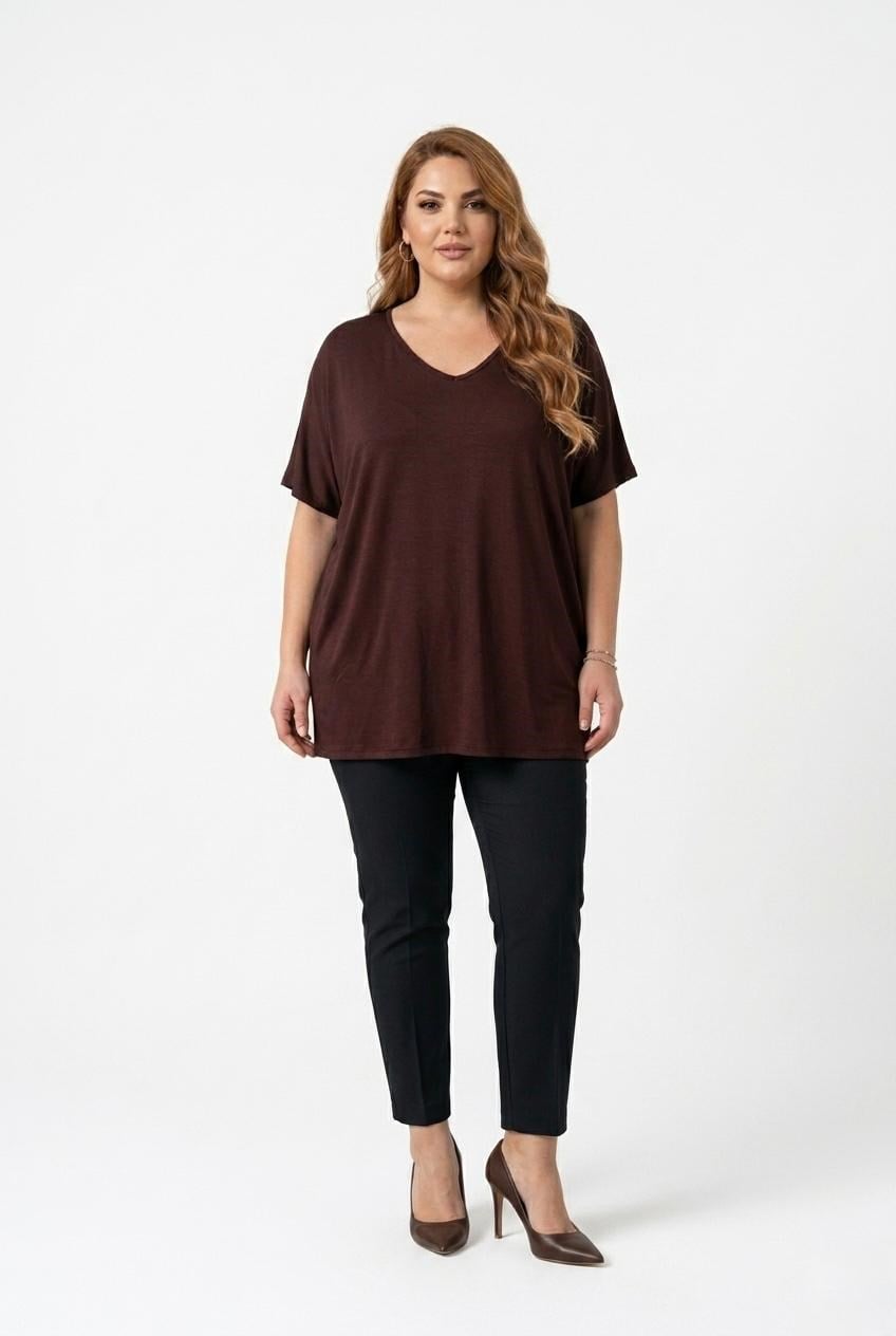 Kadın V Yaka Büyük Beden T-shirt 1486-23