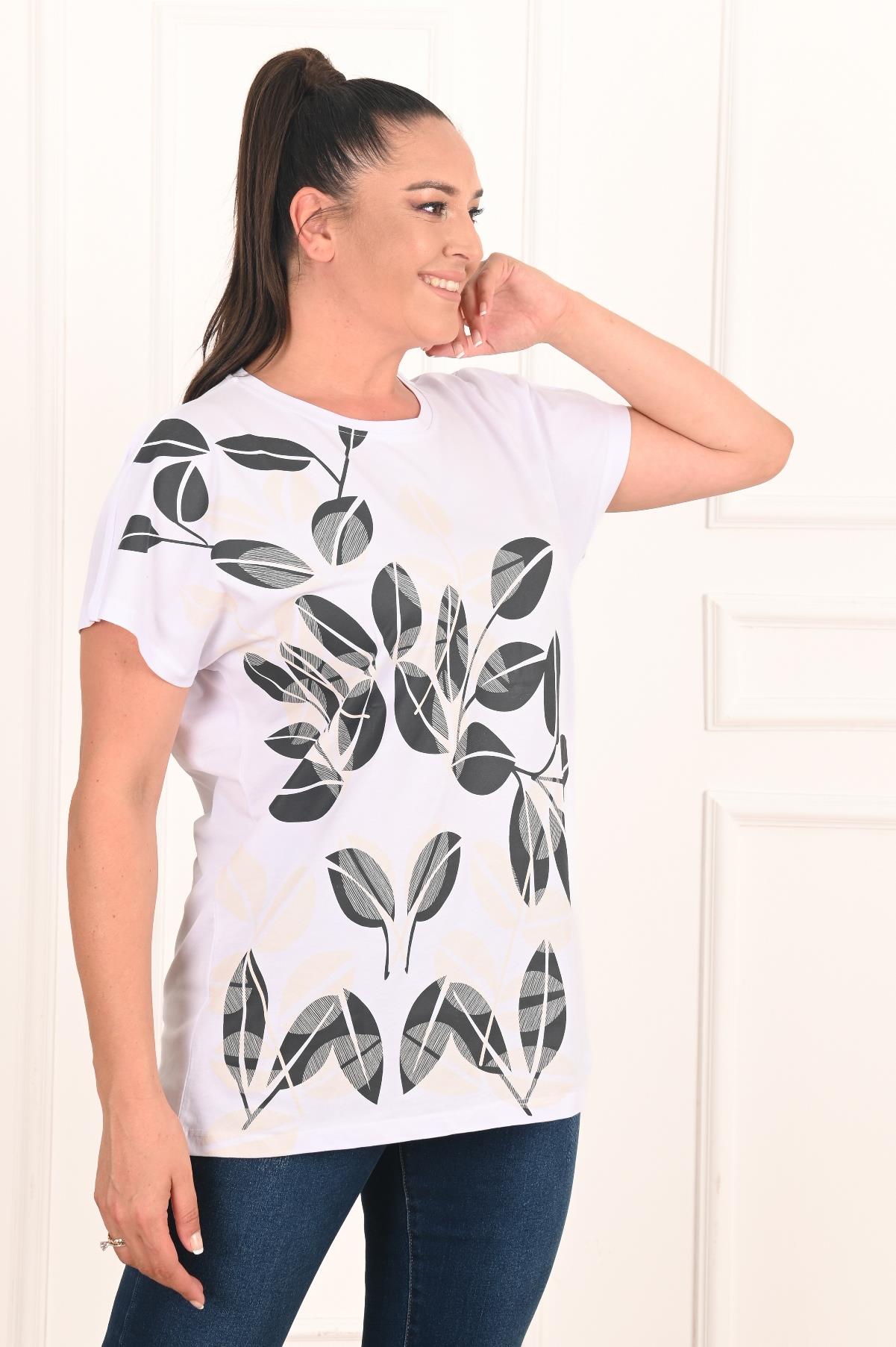 Kadın Yaprak Desenli Büyük Beden T-shirt 1308-22