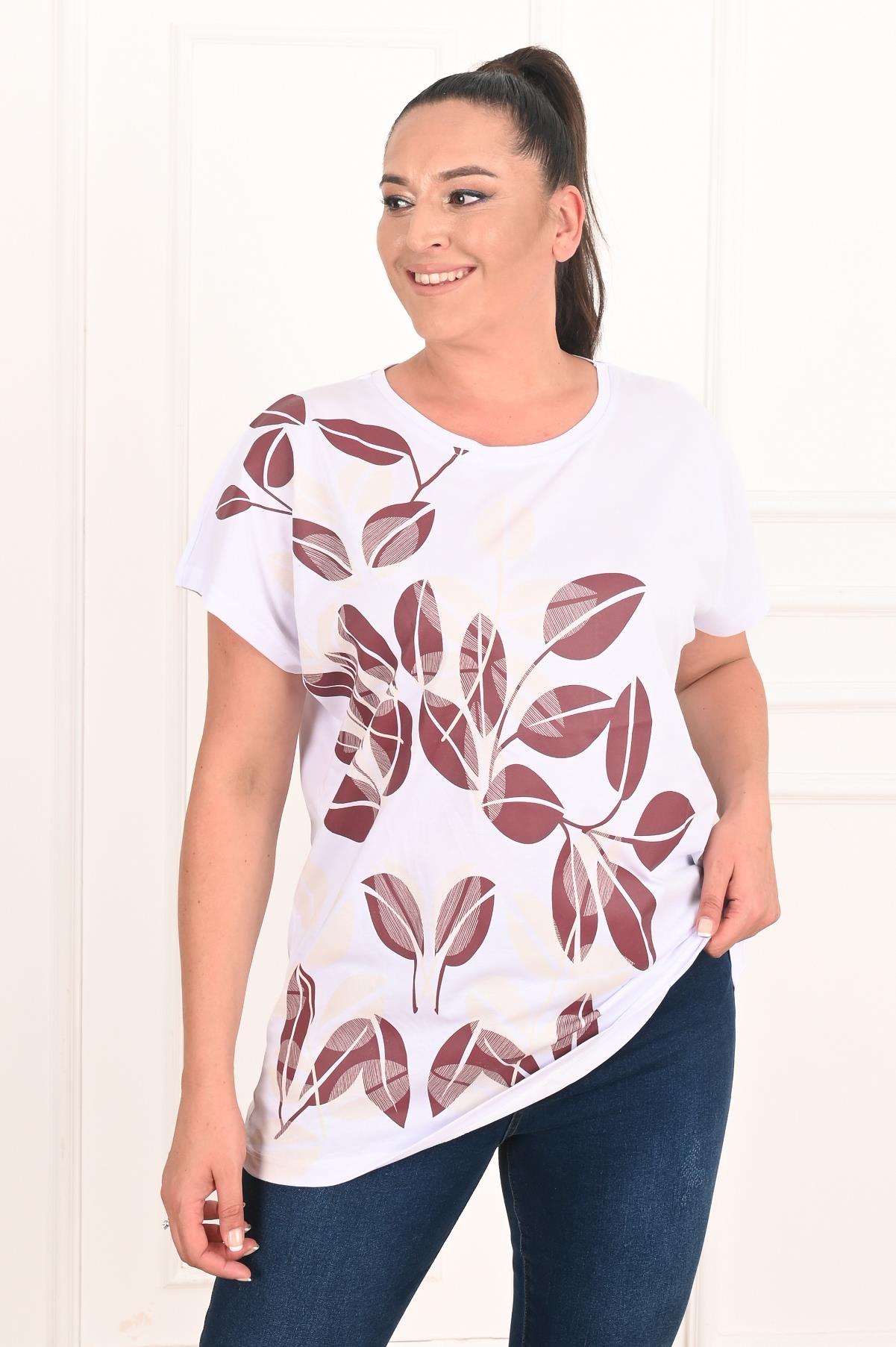 Kadın Yaprak Desenli Büyük Beden T-shirt 1308-22