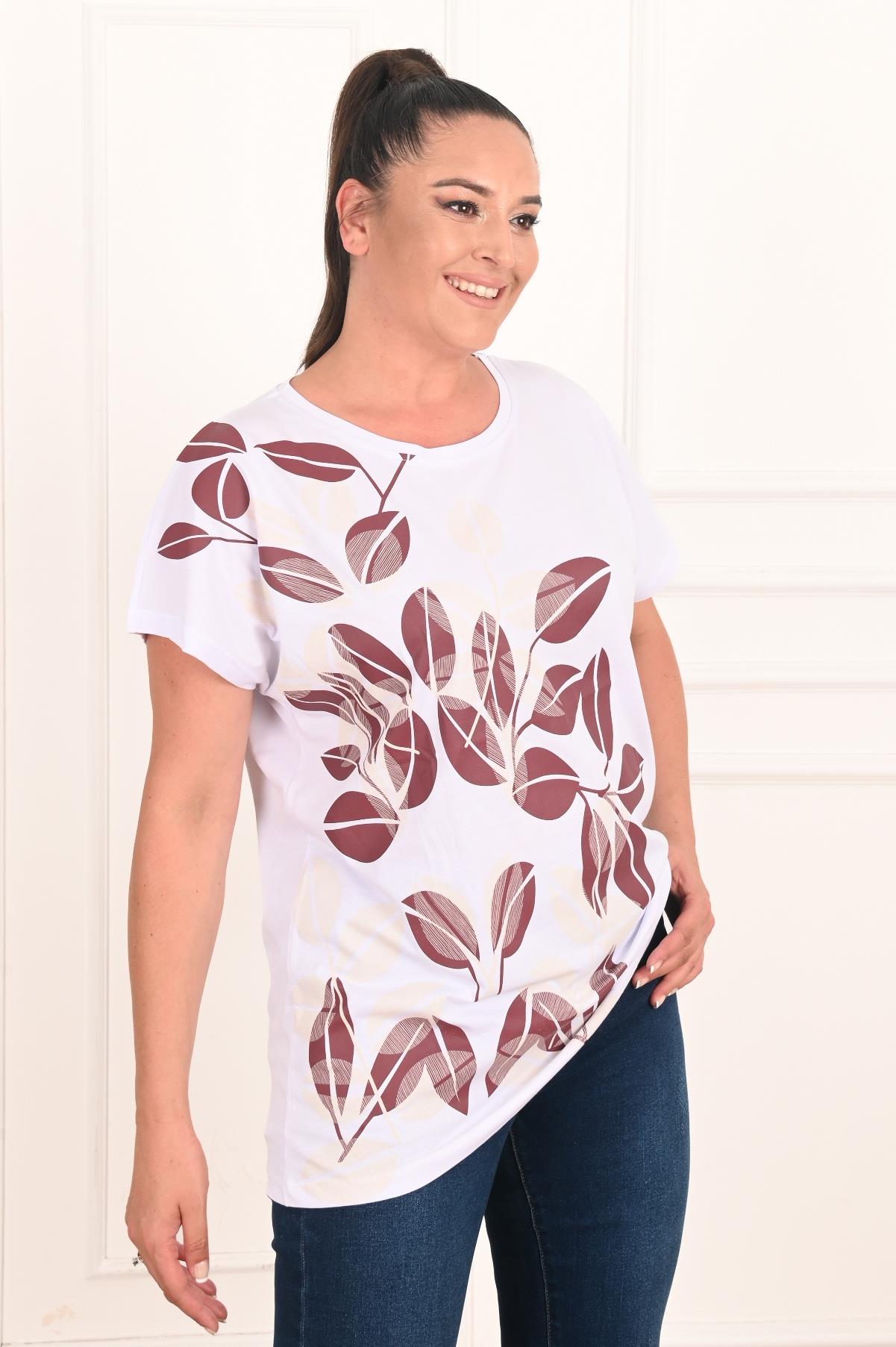 Kadın Yaprak Desenli Büyük Beden T-shirt 1308-22