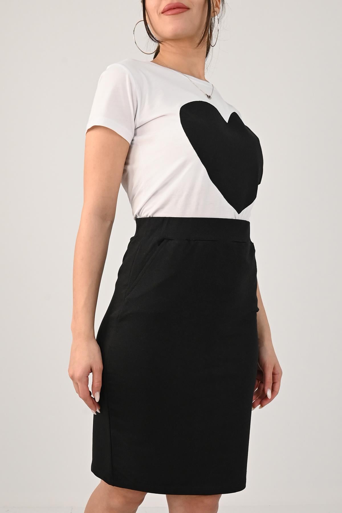 Kalp Baskılı Etek-T-shirt 8705