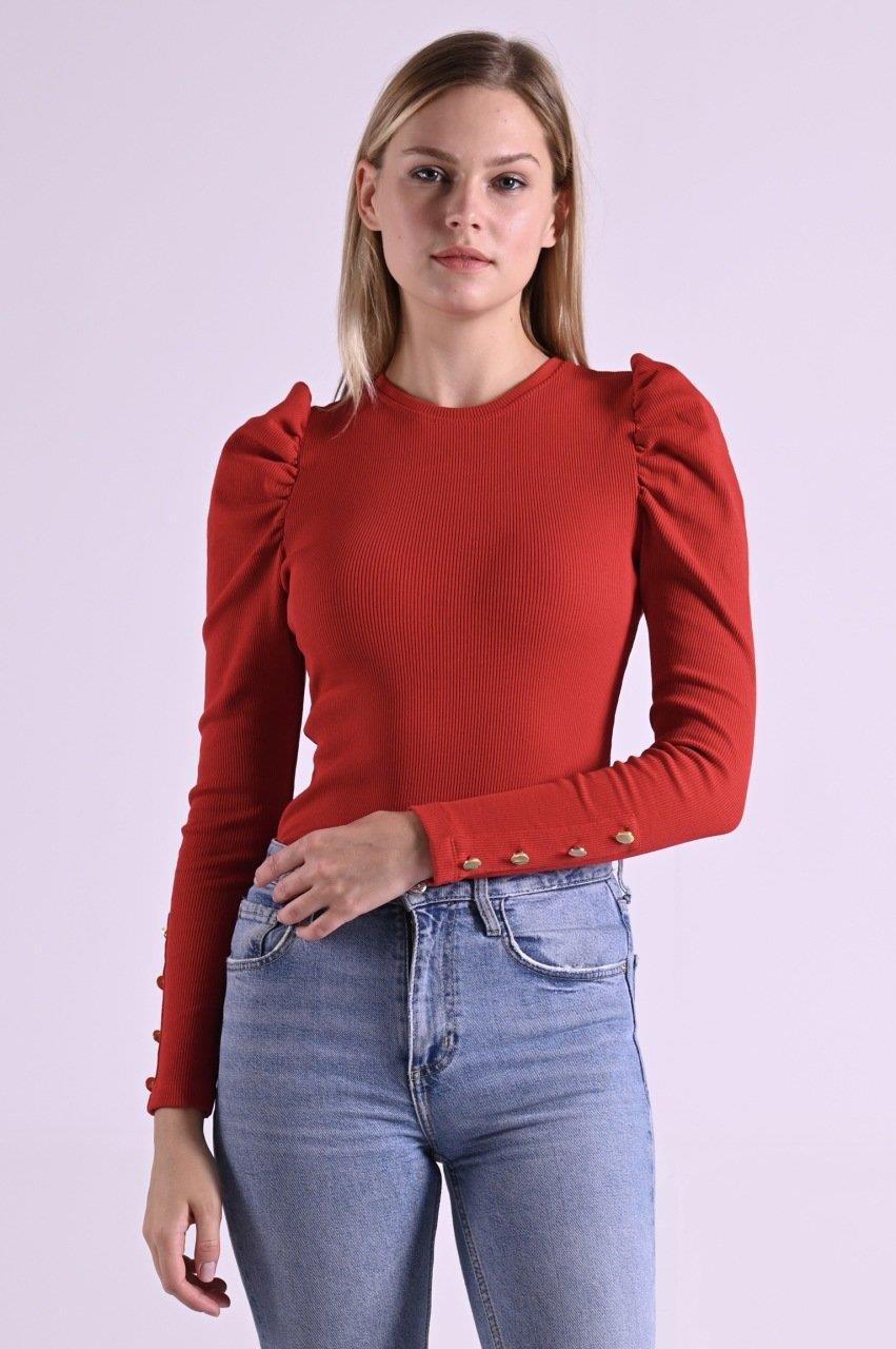 Kaşkorse Kolu Düğme Detaylı Omuzu Balon Body 8641
