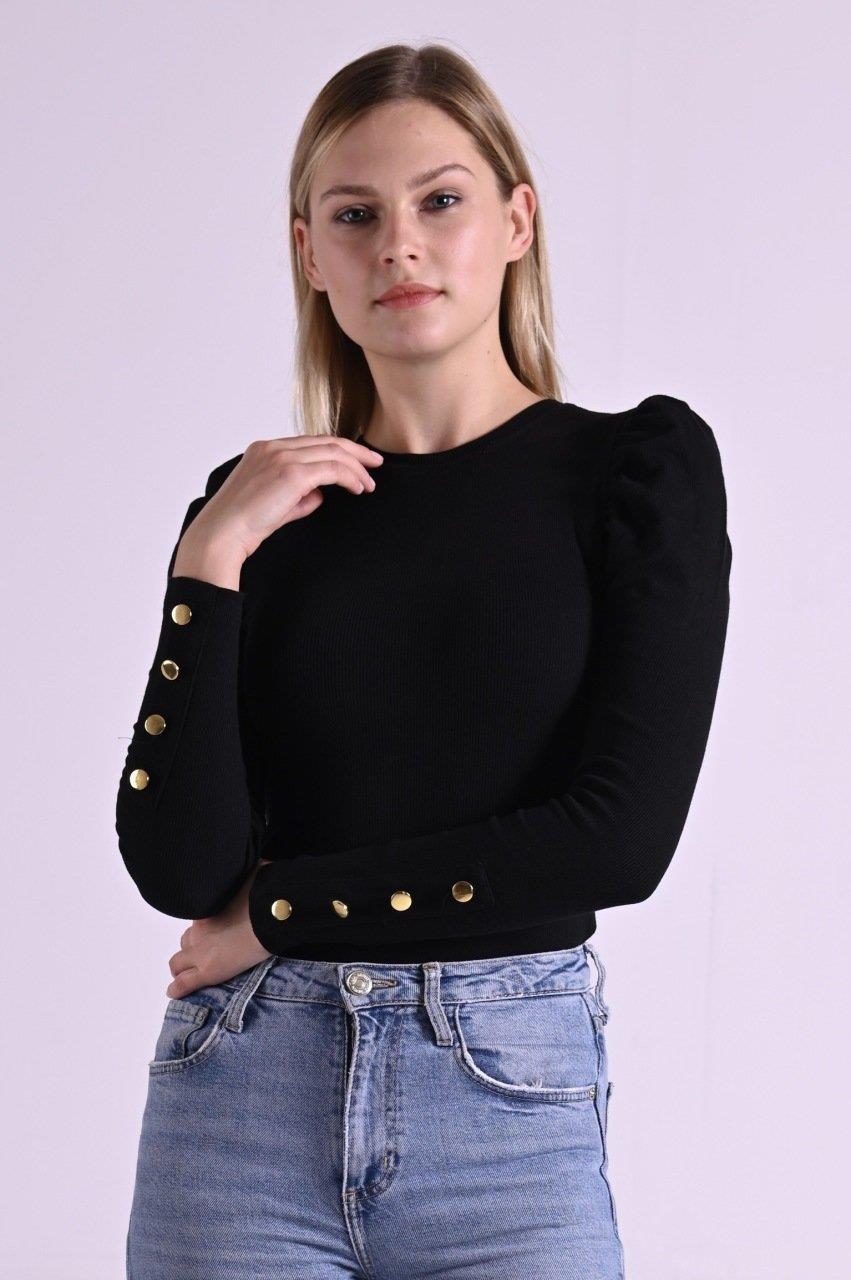Kaşkorse Kolu Düğme Detaylı Omuzu Balon Body 8641