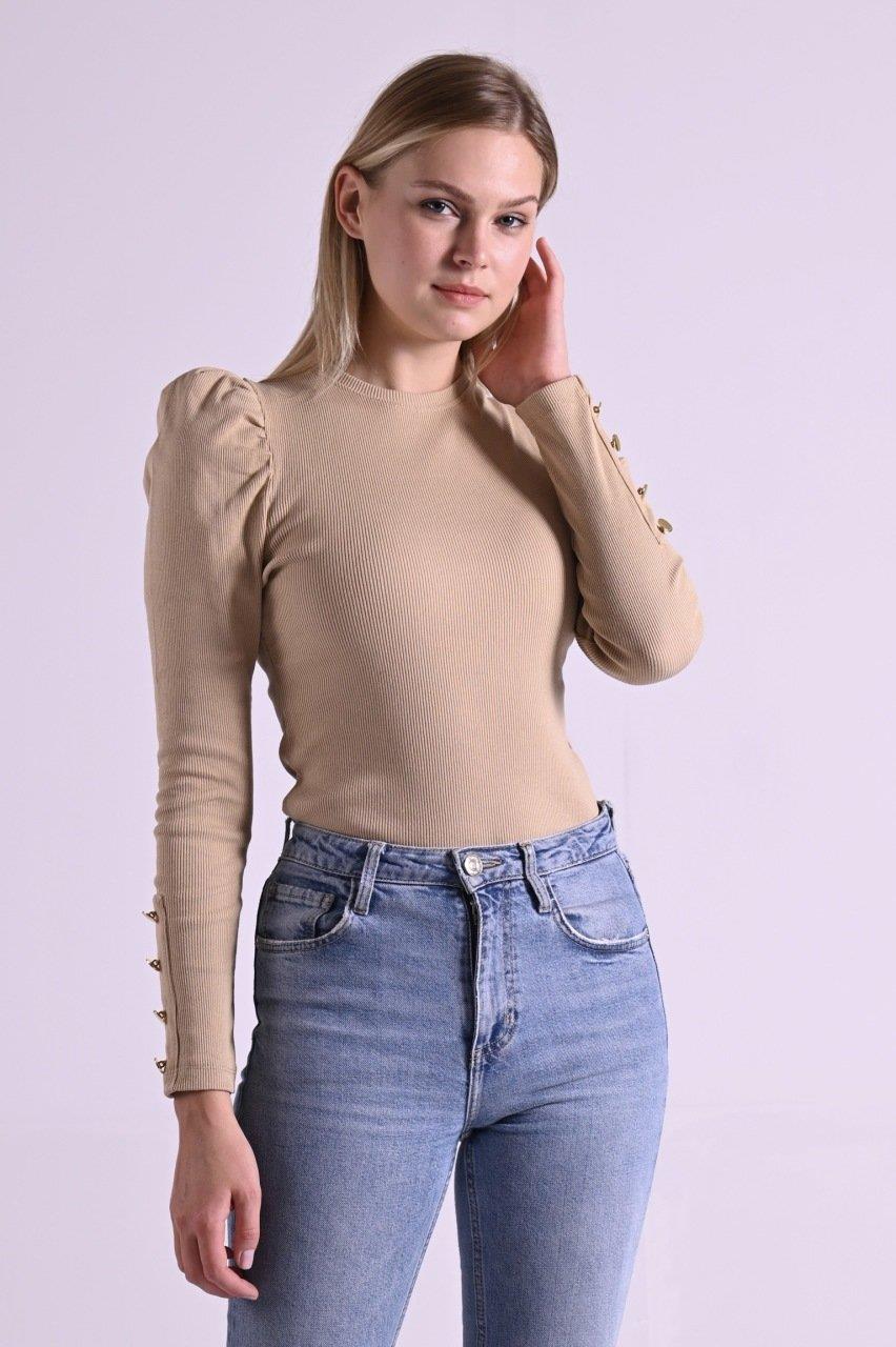 Kaşkorse Kolu Düğme Detaylı Omuzu Balon Body 8641