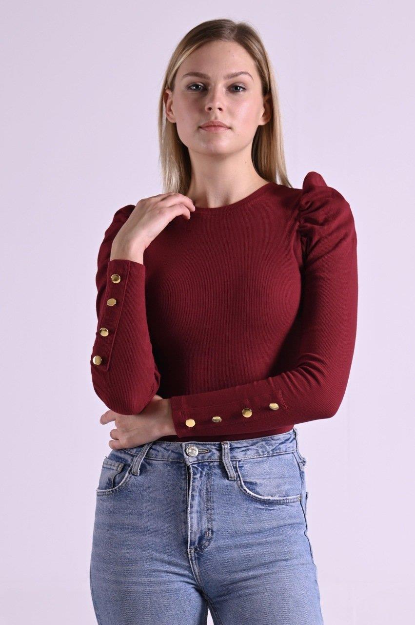 Kaşkorse Kolu Düğme Detaylı Omuzu Balon Body 8641